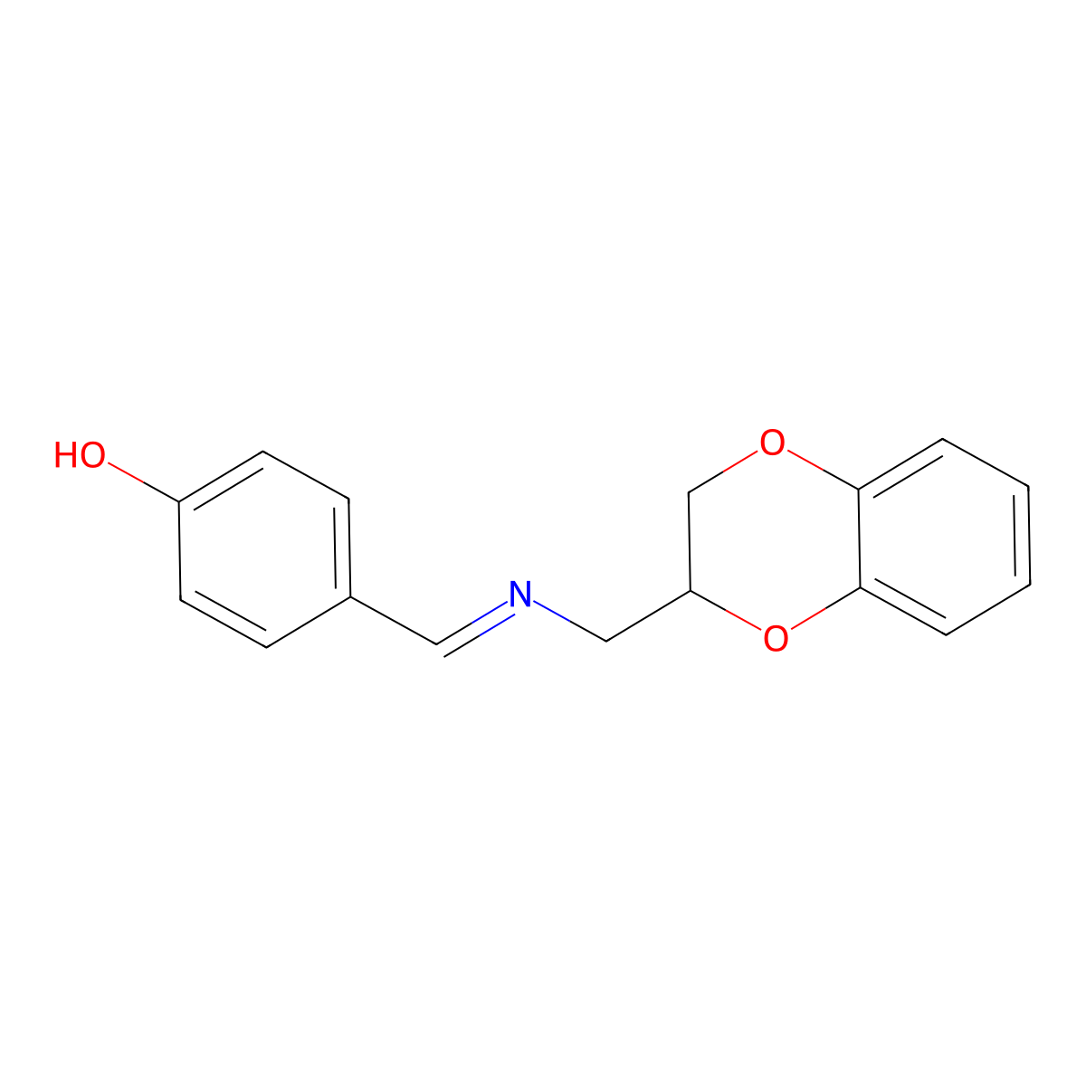 Phenol, 4-[[[(2,3-dihydro-1,4-benzodioxin-2-yl)methyl]imino]methyl]- molecular structure, CAS 331661-38-2