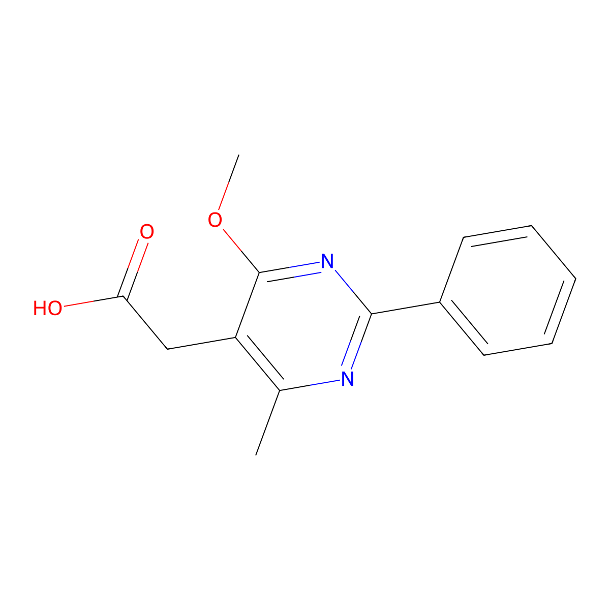 (4-Methoxy-6-methyl-2-phenyl-pyrimidin-5-yl)-acetic acid molecular structure, CAS 331665-83-9