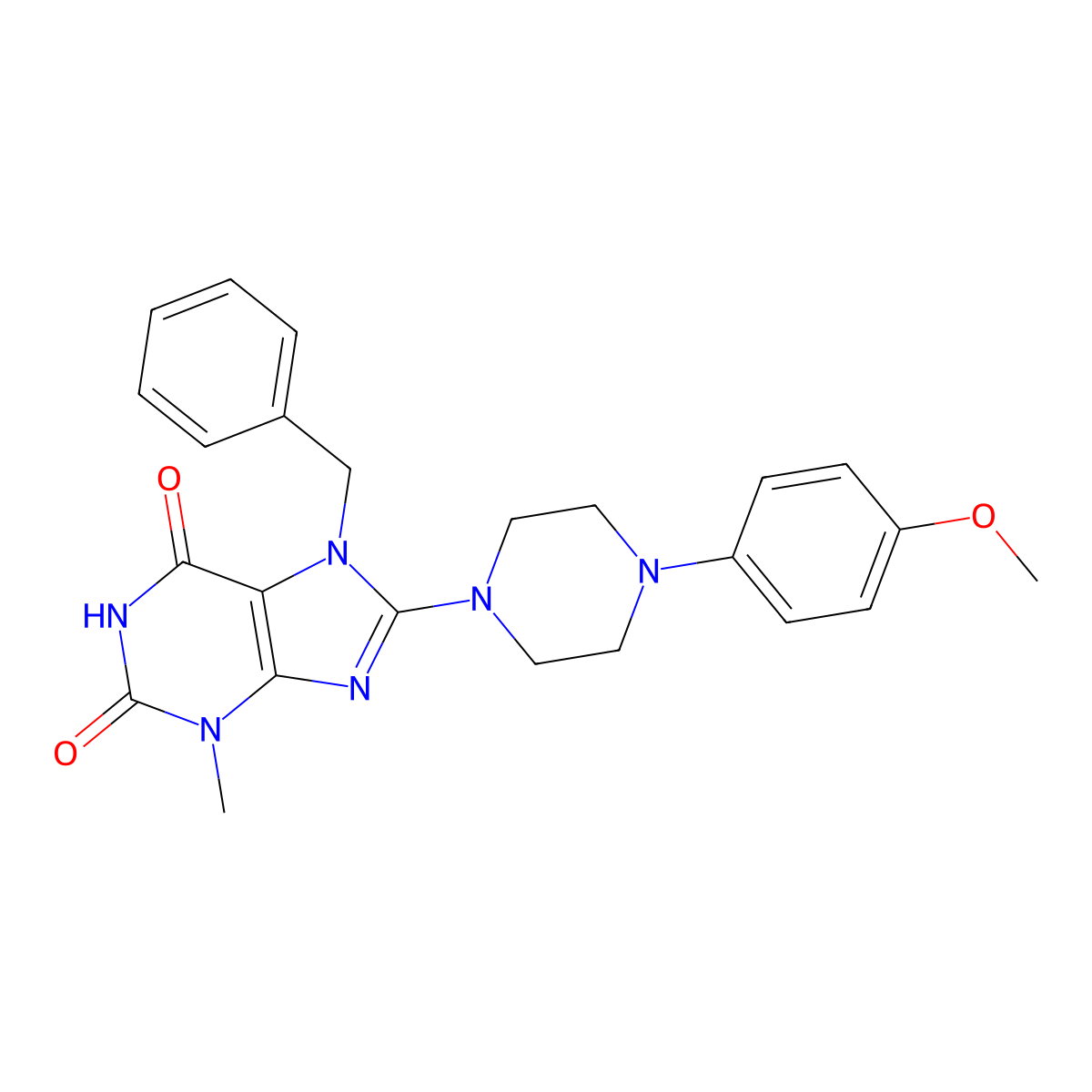 7-Benzyl-8-(4-(4-methoxy-PH)-1-piperazinyl)-3-ME-3,7-dihydro-1H-purine-2,6-dione molecular structure, CAS 331666-83-2