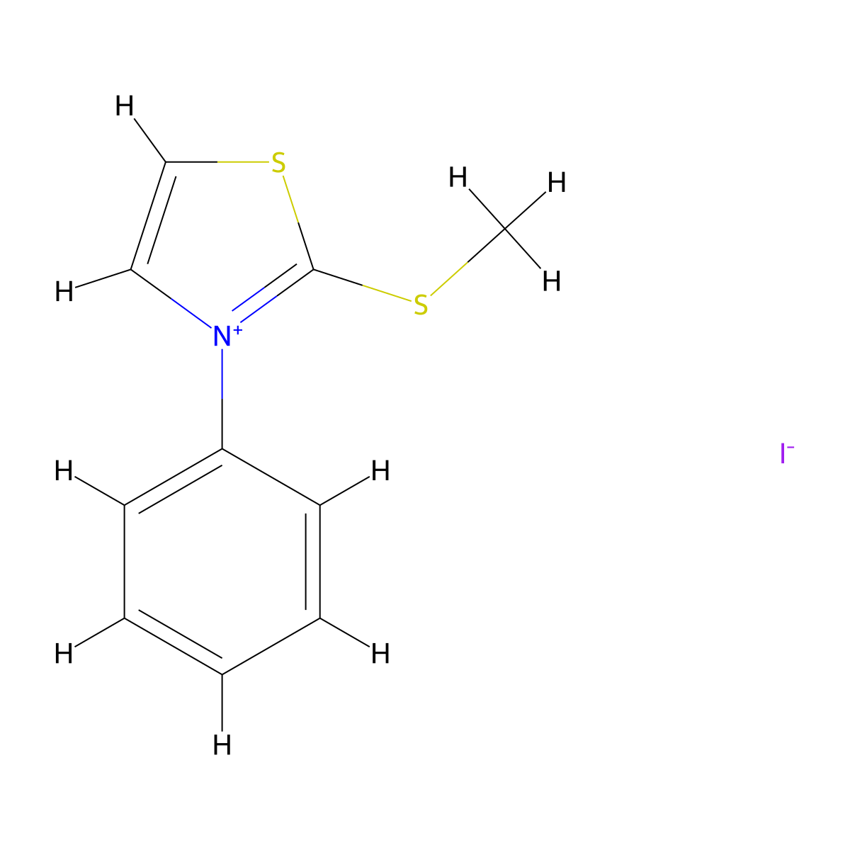 2-(Methylsulfanyl)-3-phenyl-1,3-thiazol-3-ium iodide molecular structure, CAS 33167-50-9