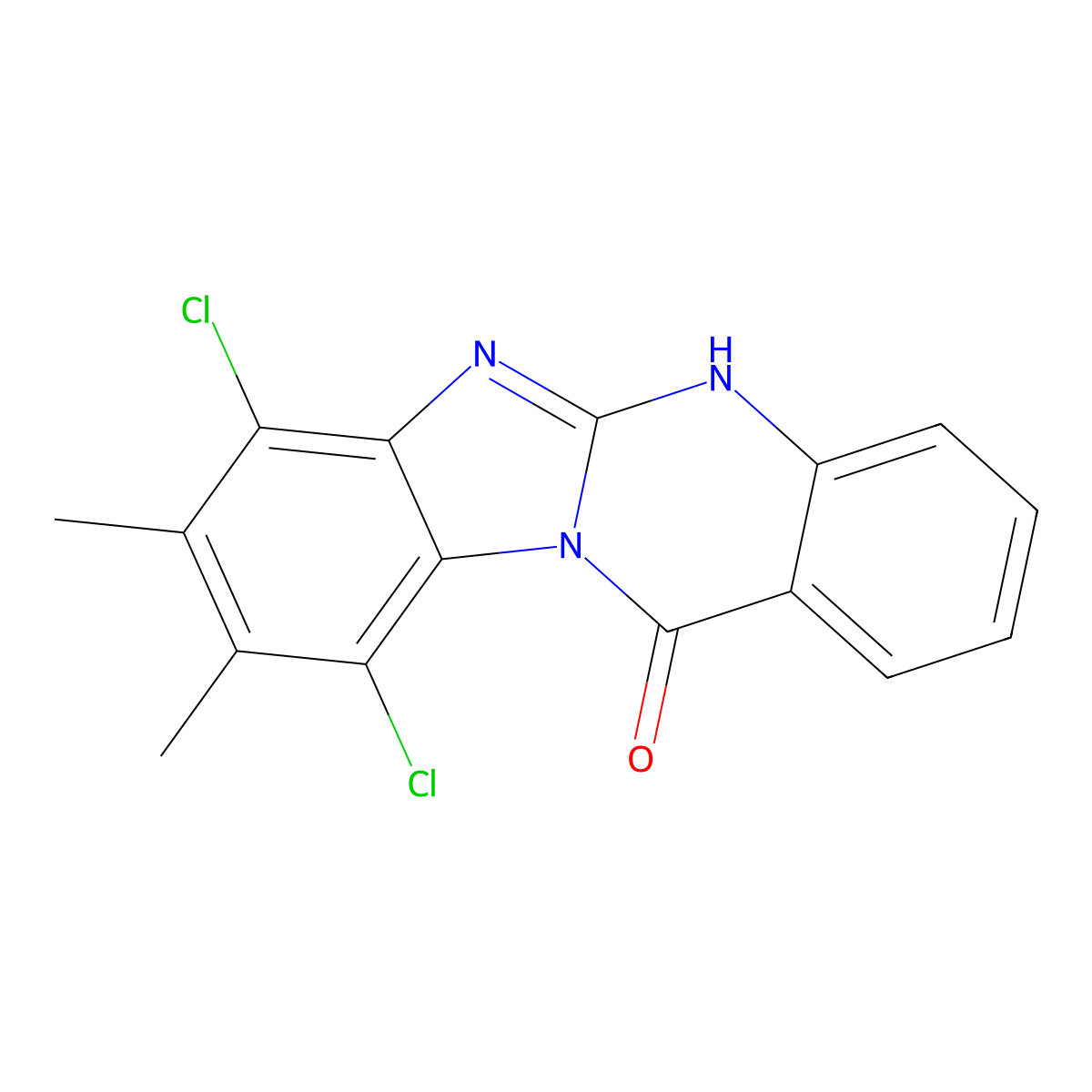 Benzimidazo(2,1-b)quinazolin-12(6H)-one, 7,1O-dichloro-8,9-dimethyl- molecular structure, CAS 33167-83-8
