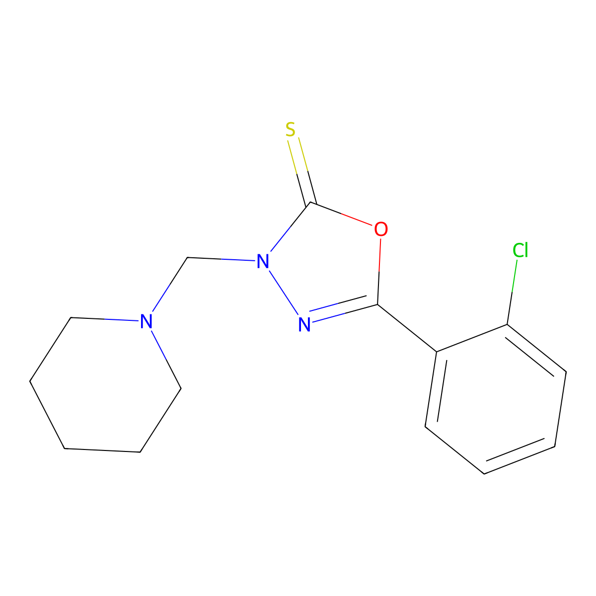 5-(2-Chlorophenyl)-3-(1-piperidinylmethyl)-1,3,4-oxadiazole-2(3H)-thione molecular structure, CAS 331670-14-5