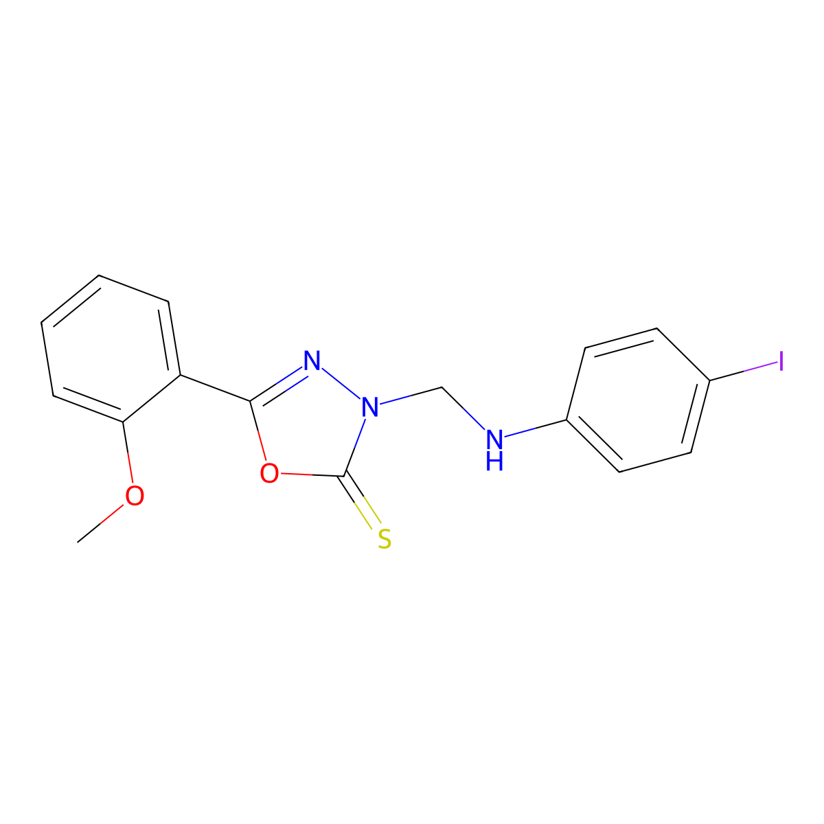 3-[(4-iodoanilino)methyl]-5-(2-methoxyphenyl)-1,3,4-oxadiazole-2(3H)-thione molecular structure, CAS 331670-21-4