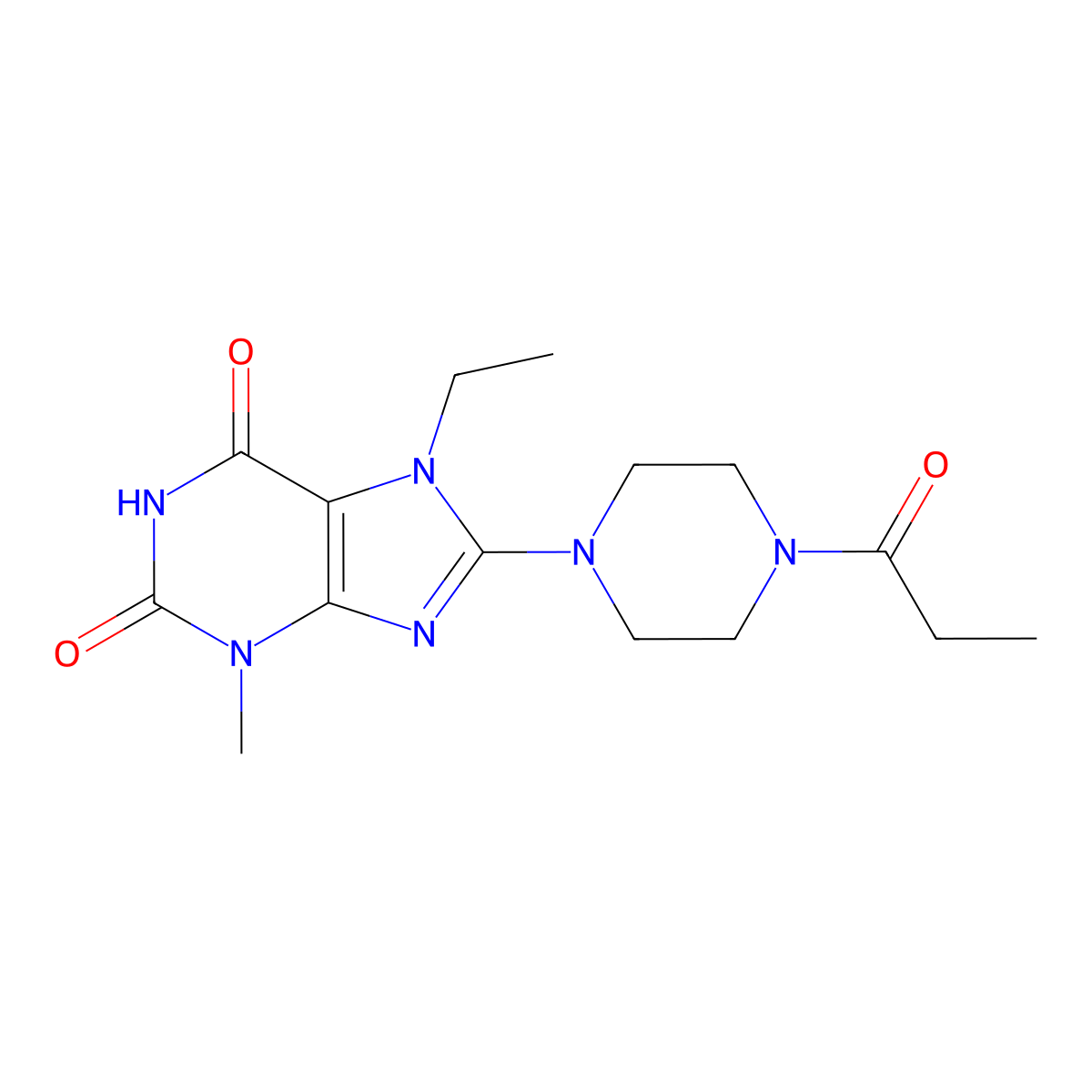 7-Ethyl-3-methyl-8-(4-propanoylpiperazin-1-yl)purine-2,6-dione molecular structure, CAS 331671-55-7