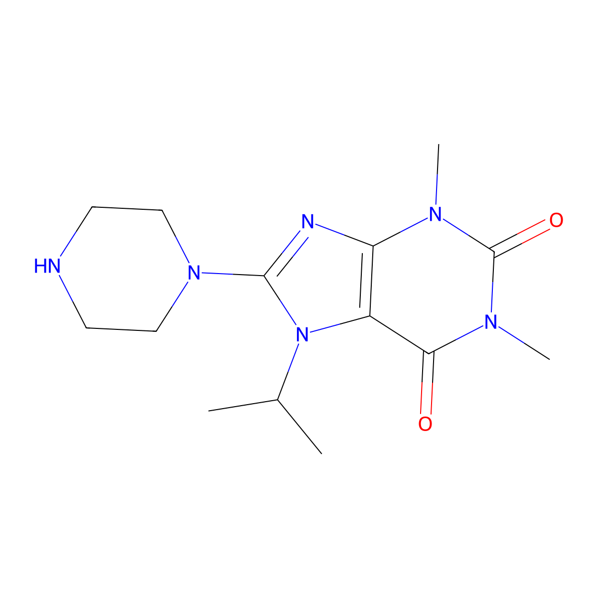 1,3-Dimethyl-8-piperazin-1-yl-7-propan-2-ylpurine-2,6-dione molecular structure, CAS 331671-66-0