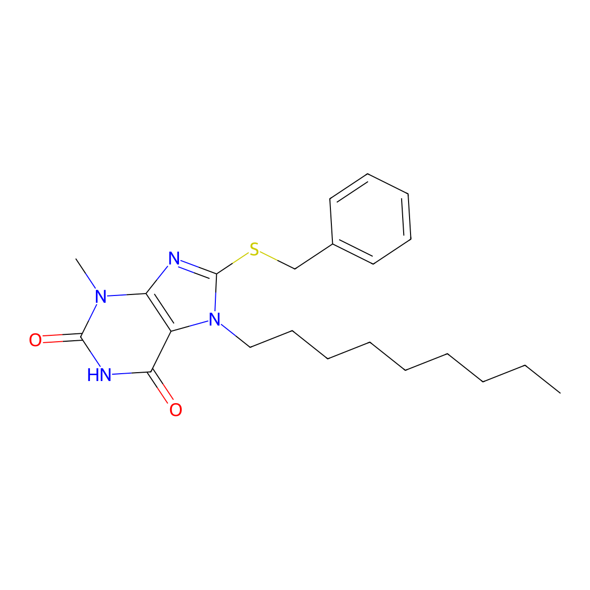 8-(benzylsulfanyl)-3-methyl-7-nonyl-3,7-dihydro-1H-purine-2,6-dione molecular structure, CAS 331672-00-5