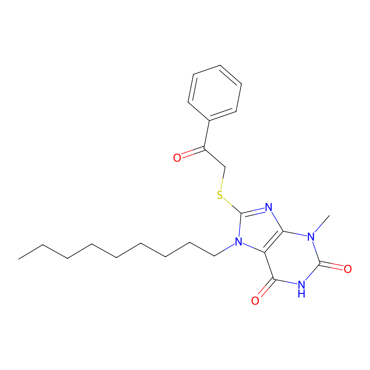 3-methyl-7-nonyl-8-[(2-oxo-2-phenylethyl)sulfanyl]-3,7-dihydro-1H-purine-2,6-dione molecular structure, CAS 331672-05-0