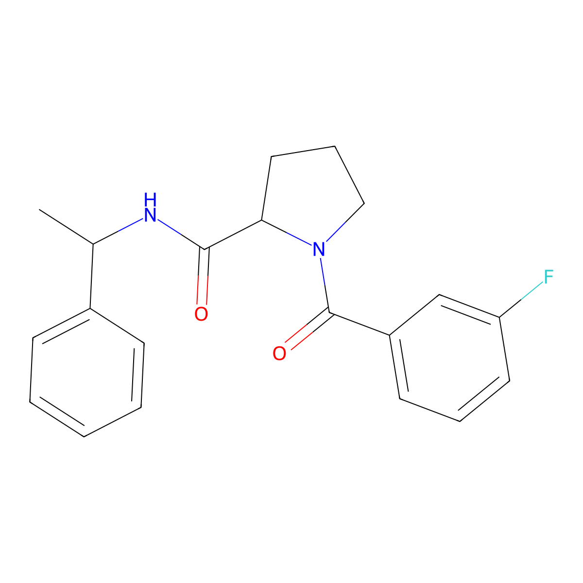 1-[(3-fluorophenyl)carbonyl]-N-(1-phenylethyl)prolinamide molecular structure, CAS 331672-09-4