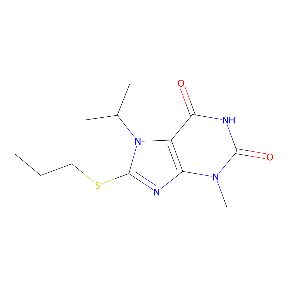 3-Methyl-7-propan-2-yl-8-propylsulfanylpurine-2,6-dione molecular structure, CAS 331675-01-5