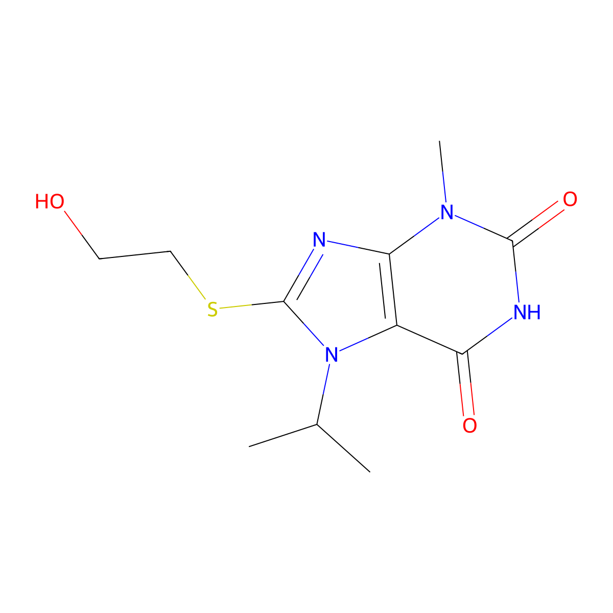 8-((2-hydroxyethyl)thio)-7-isopropyl-3-methyl-1H-purine-2,6(3H,7H)-dione molecular structure, CAS 331675-09-3