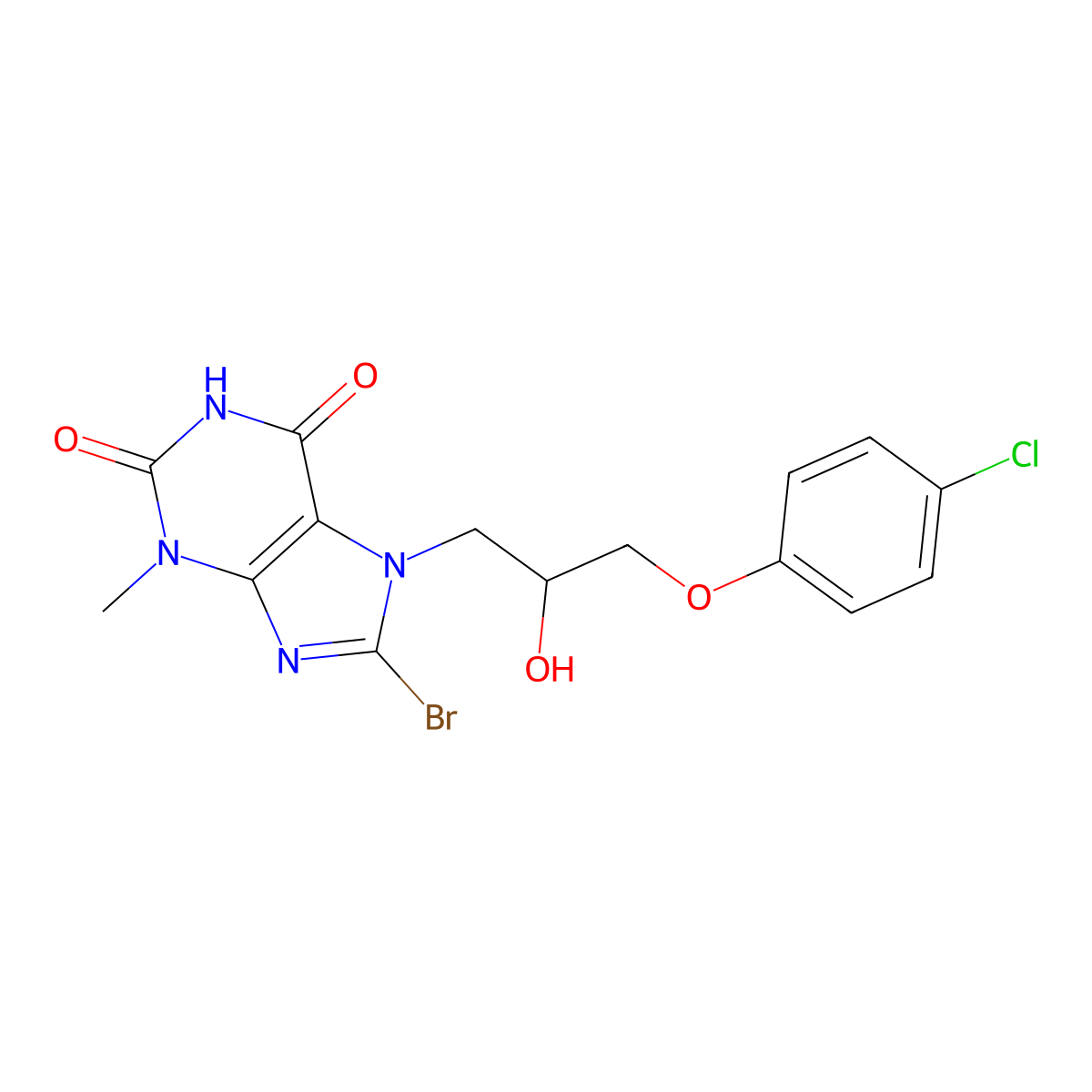 8-bromo-7-(3-(4-chlorophenoxy)-2-hydroxypropyl)-3-methyl-1H-purine-2,6(3H,7H)-dione molecular structure, CAS 331675-11-7