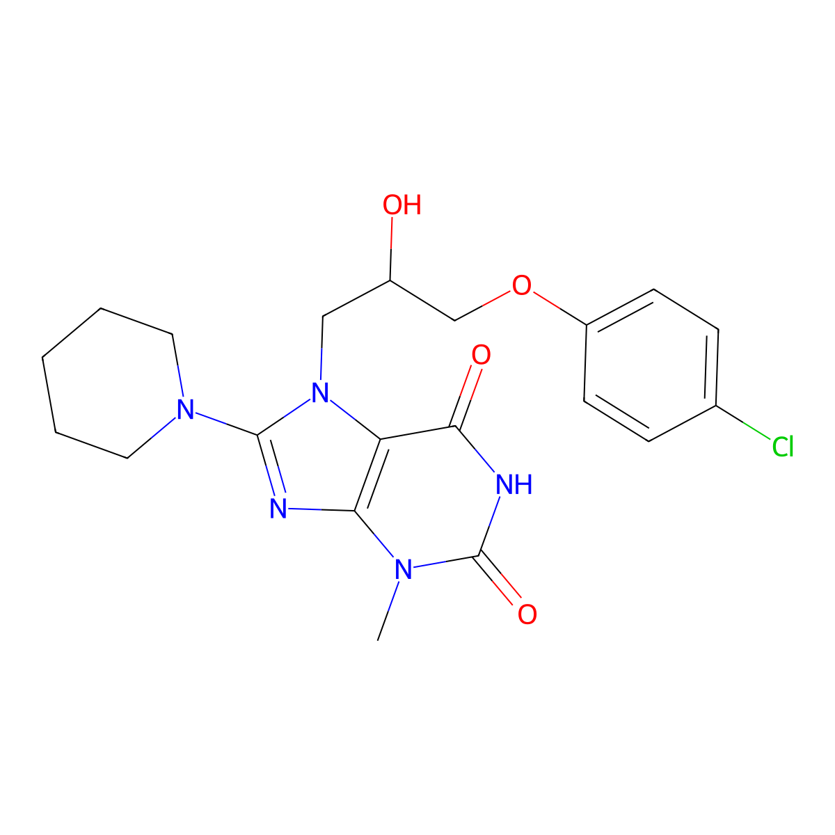 7-(3-(4-chlorophenoxy)-2-hydroxypropyl)-3-methyl-8-(piperidin-1-yl)-1H-purine-2,6(3H,7H)-dione molecular structure, CAS 331675-15-1