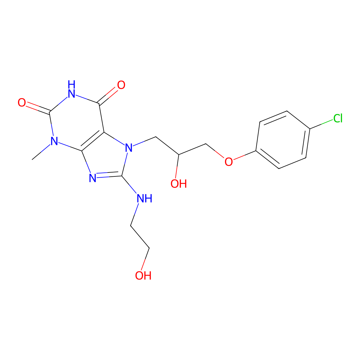 7-(3-(4-chlorophenoxy)-2-hydroxypropyl)-8-((2-hydroxyethyl)amino)-3-methyl-1H-purine-2,6(3H,7H)-dione molecular structure, CAS 331675-17-3