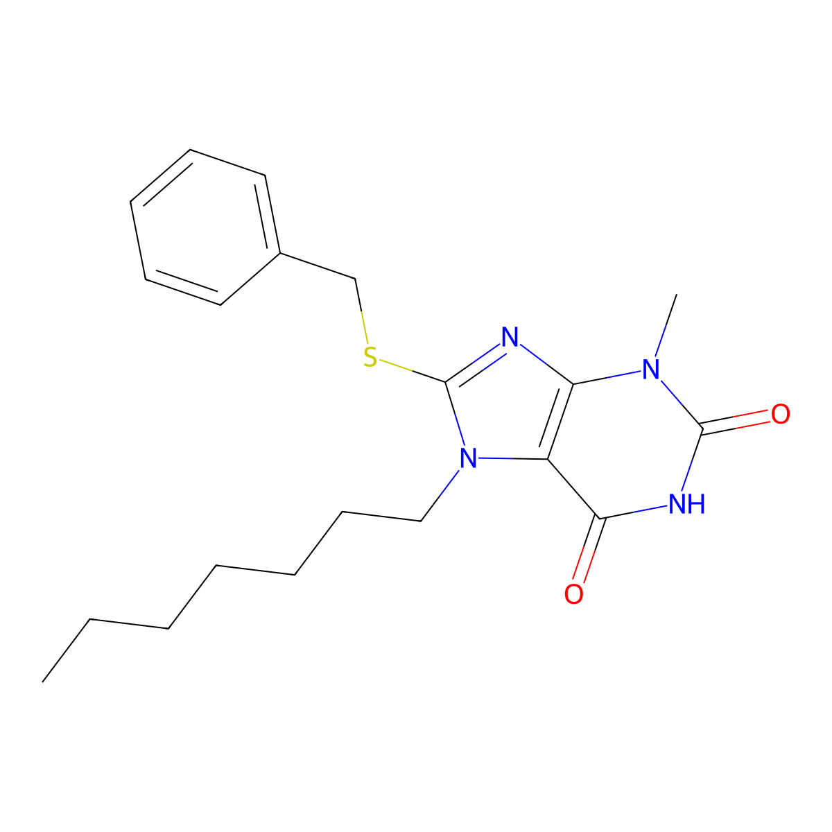 8-Benzylsulfanyl-7-heptyl-3-methylpurine-2,6-dione molecular structure, CAS 331675-18-4
