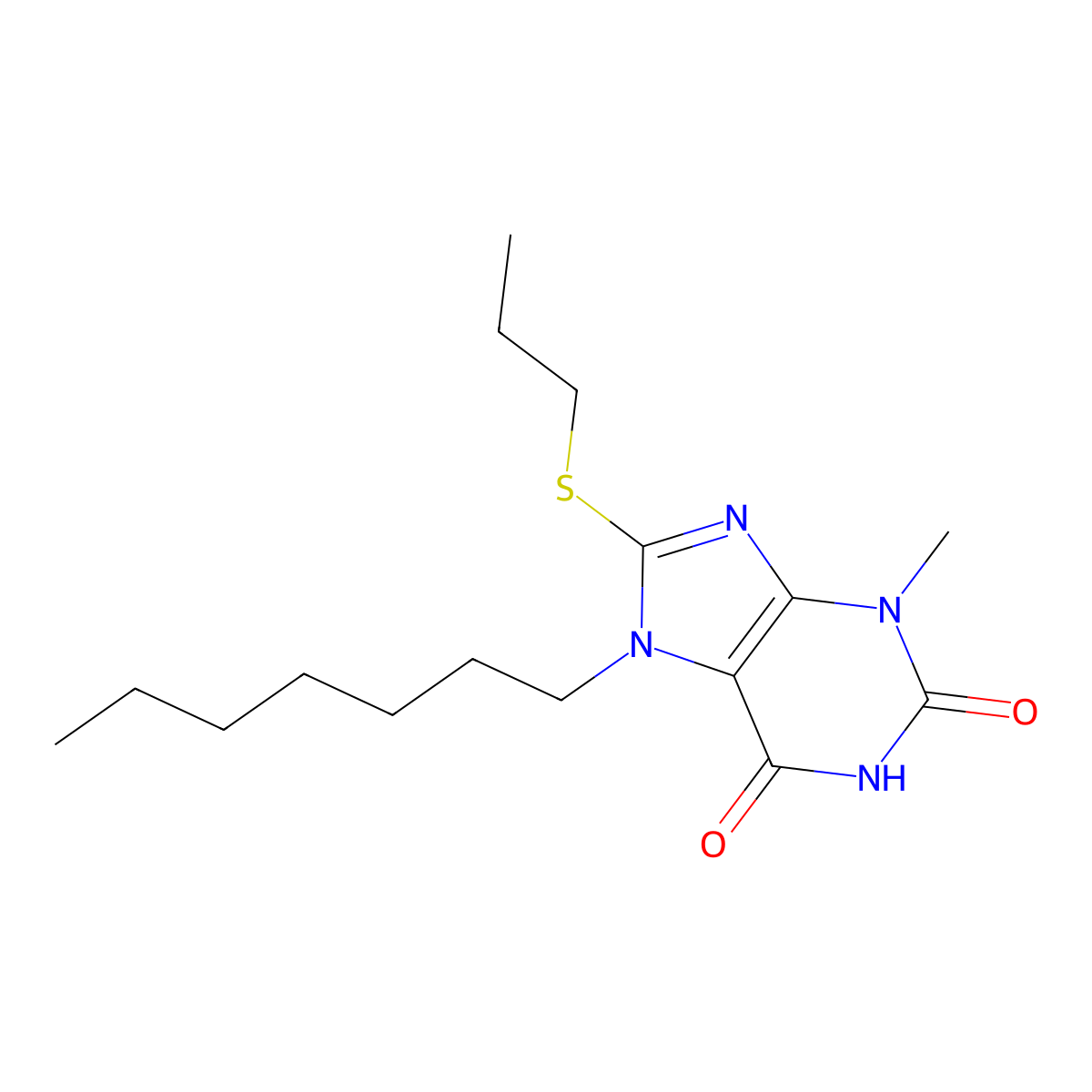 7-Heptyl-3-methyl-8-propylsulfanylpurine-2,6-dione molecular structure, CAS 331675-19-5
