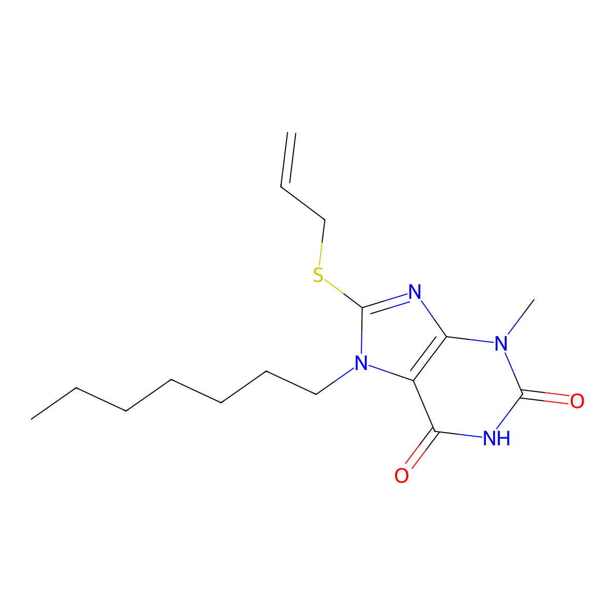 7-Heptyl-3-methyl-8-prop-2-enylsulfanylpurine-2,6-dione molecular structure, CAS 331675-20-8