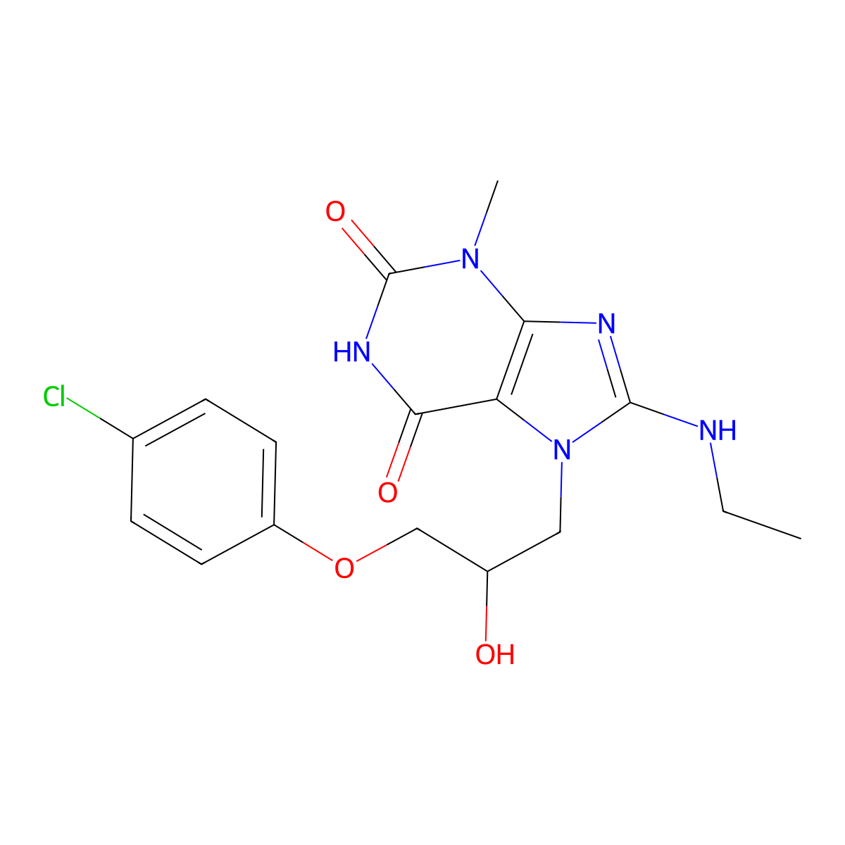 7-[3-(4-Chlorophenoxy)-2-hydroxypropyl]-8-(ethylamino)-3-methylpurine-2,6-dione molecular structure, CAS 331675-31-1