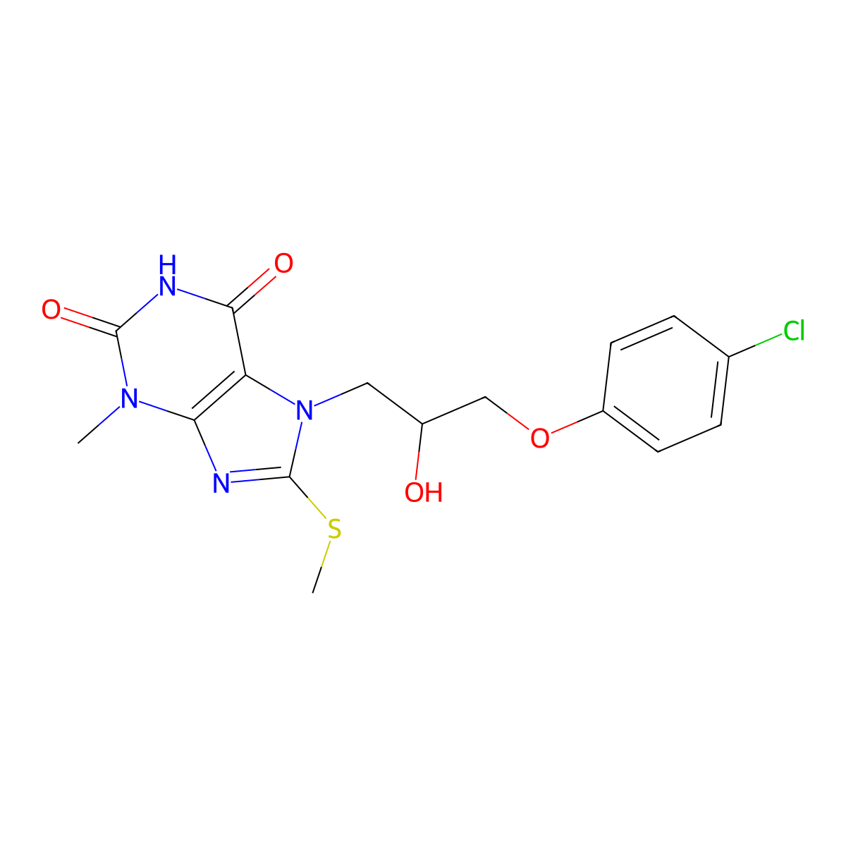 7-(3-(4-chlorophenoxy)-2-hydroxypropyl)-3-methyl-8-(methylthio)-1H-purine-2,6(3H,7H)-dione molecular structure, CAS 331675-32-2