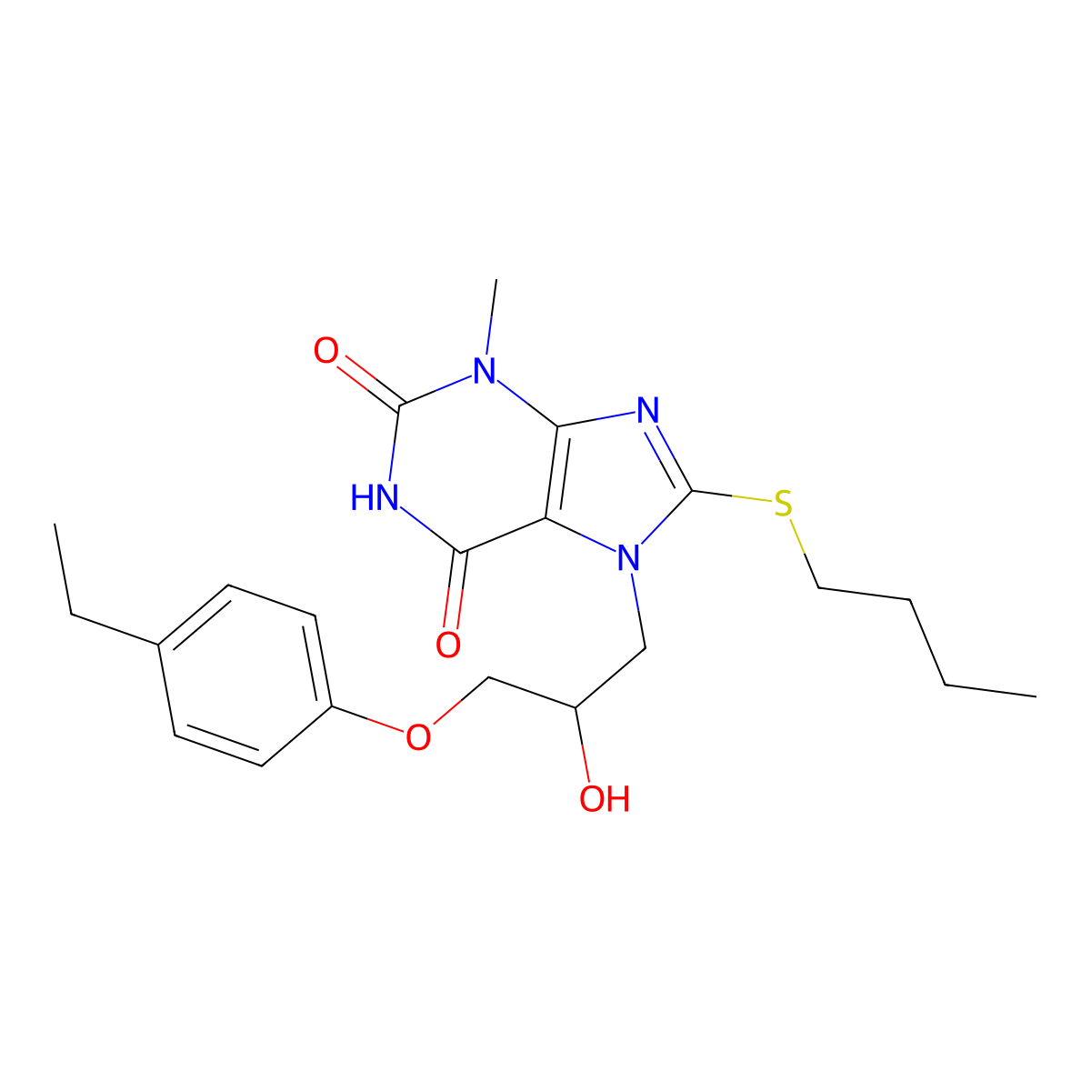 8-(butylsulfanyl)-7-[3-(4-ethylphenoxy)-2-hydroxypropyl]-3-methyl-3,7-dihydro-1H-purine-2,6-dione molecular structure, CAS 331675-45-7