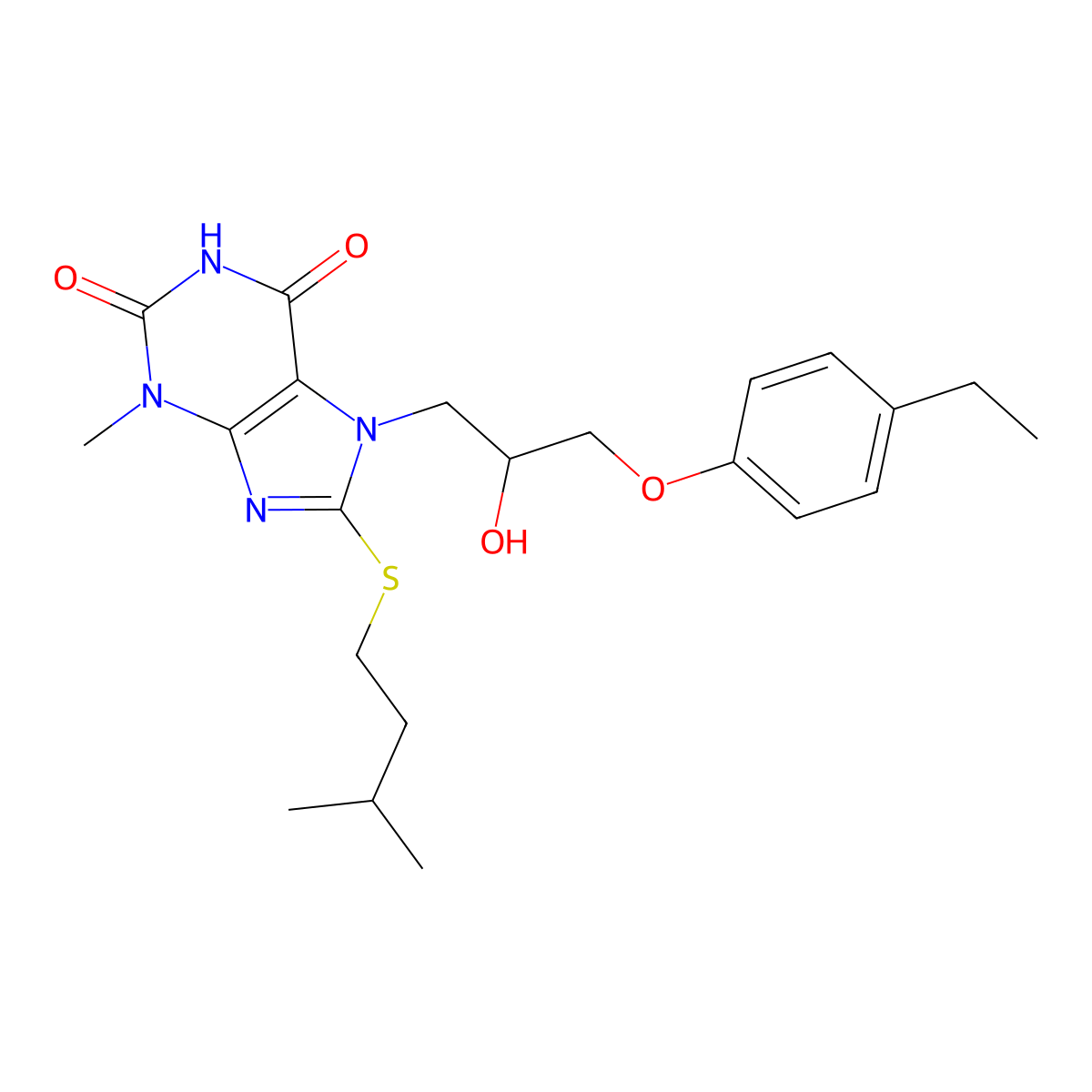 7-[3-(4-Ethylphenoxy)-2-hydroxypropyl]-3-methyl-8-(3-methylbutylsulfanyl)purine-2,6-dione molecular structure, CAS 331675-46-8