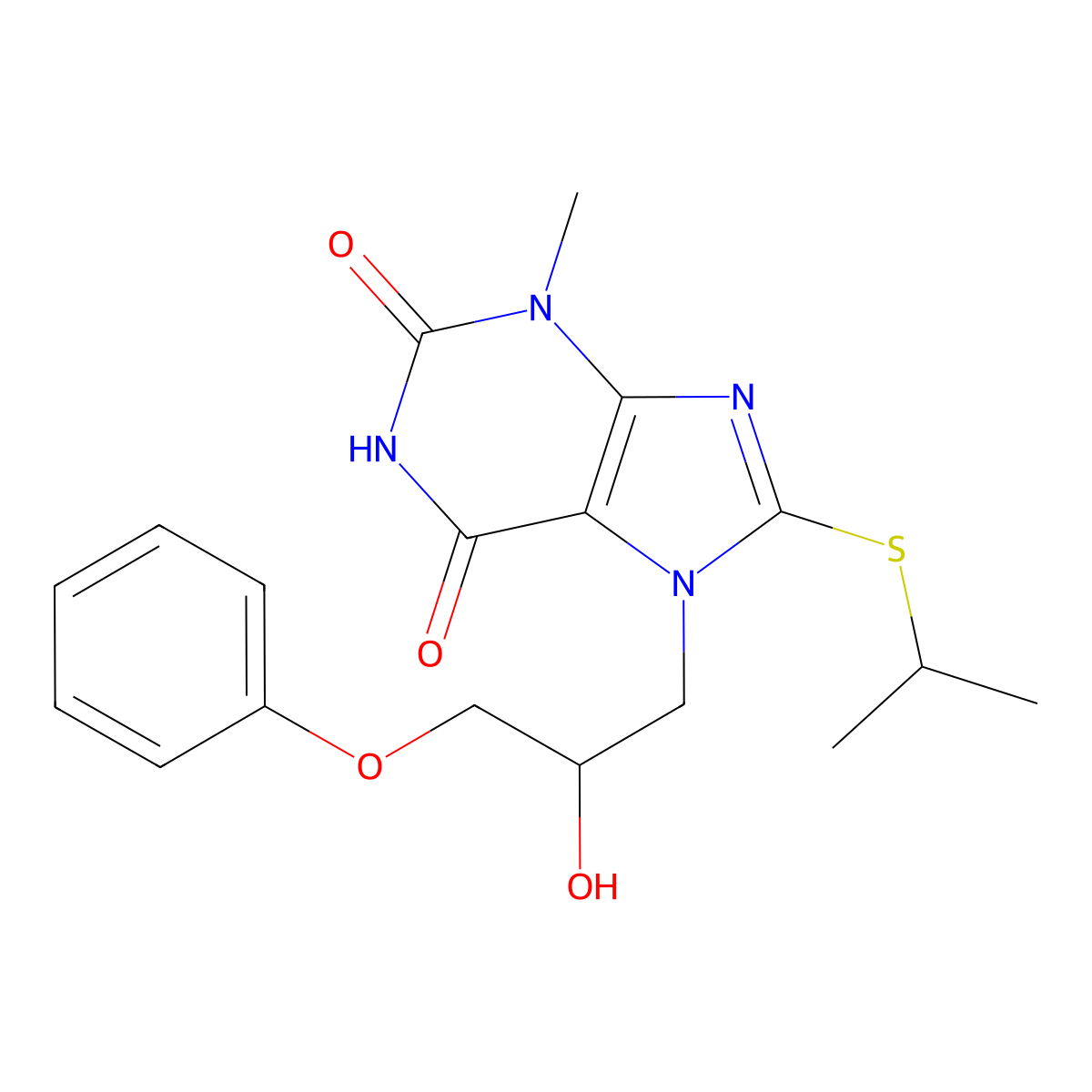 7-(2-hydroxy-3-phenoxypropyl)-8-(isopropylthio)-3-methyl-1H-purine-2,6(3H,7H)-dione molecular structure, CAS 331675-49-1