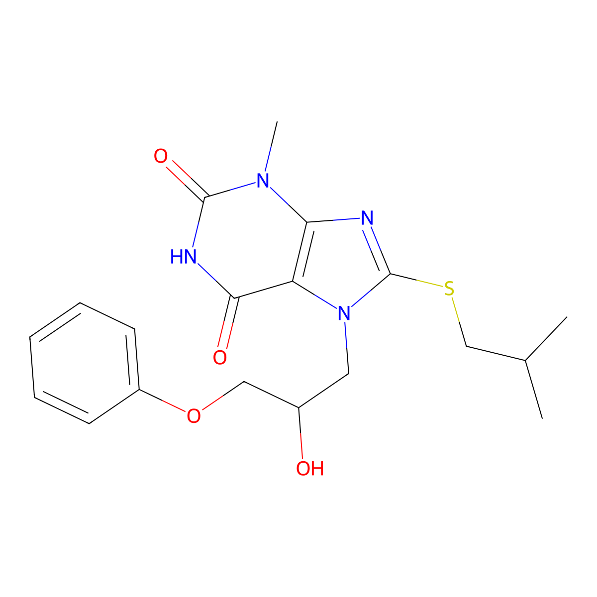 7-(2-hydroxy-3-phenoxypropyl)-8-(isobutylthio)-3-methyl-1H-purine-2,6(3H,7H)-dione molecular structure, CAS 331675-50-4