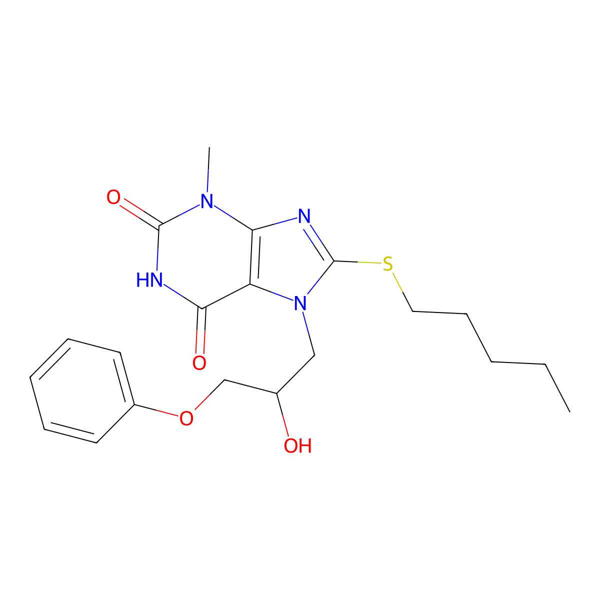 7-(2-hydroxy-3-phenoxypropyl)-3-methyl-8-(pentylsulfanyl)-3,7-dihydro-1H-purine-2,6-dione molecular structure, CAS 331675-51-5