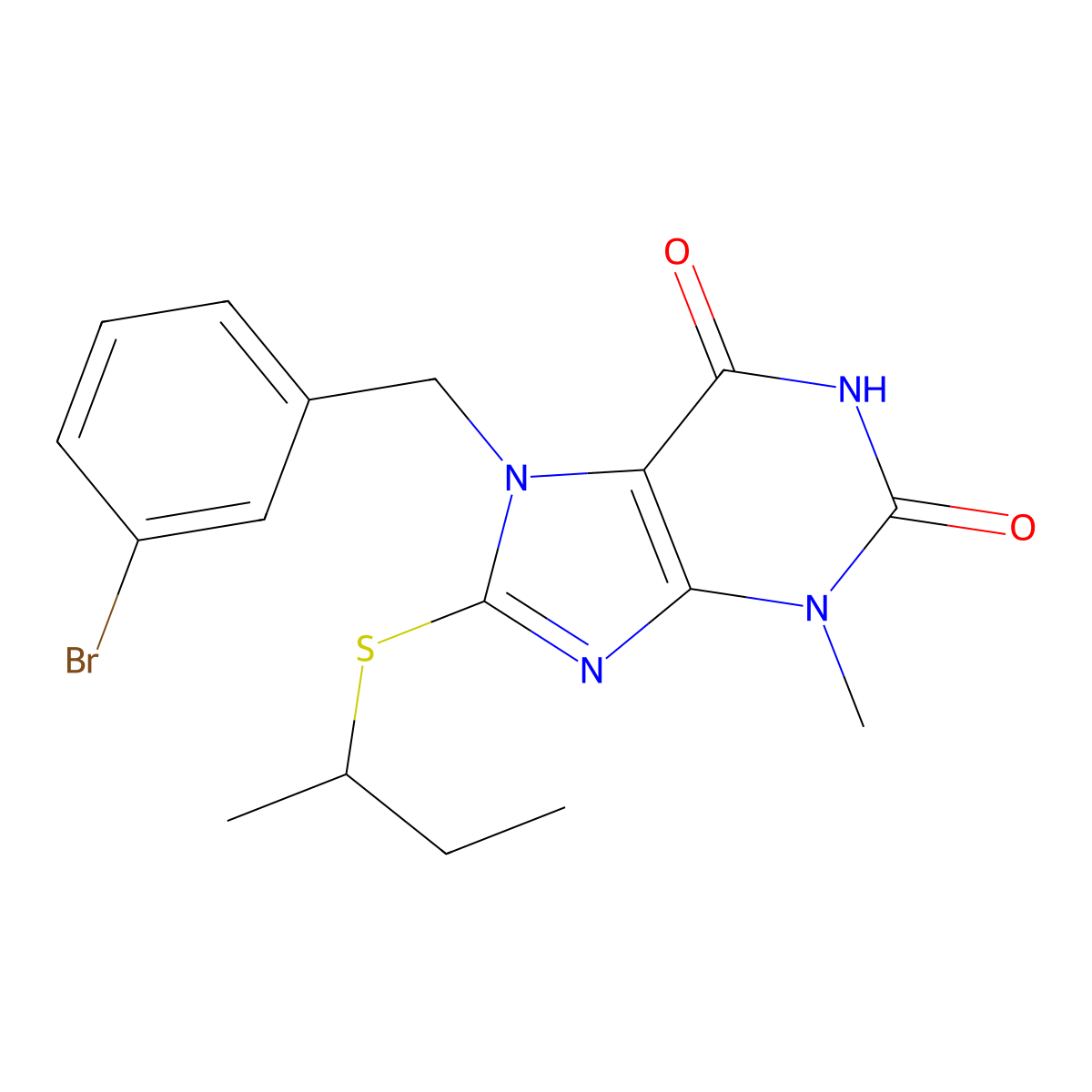 7-(3-bromobenzyl)-8-(sec-butylthio)-3-methyl-1H-purine-2,6(3H,7H)-dione molecular structure, CAS 331675-61-7