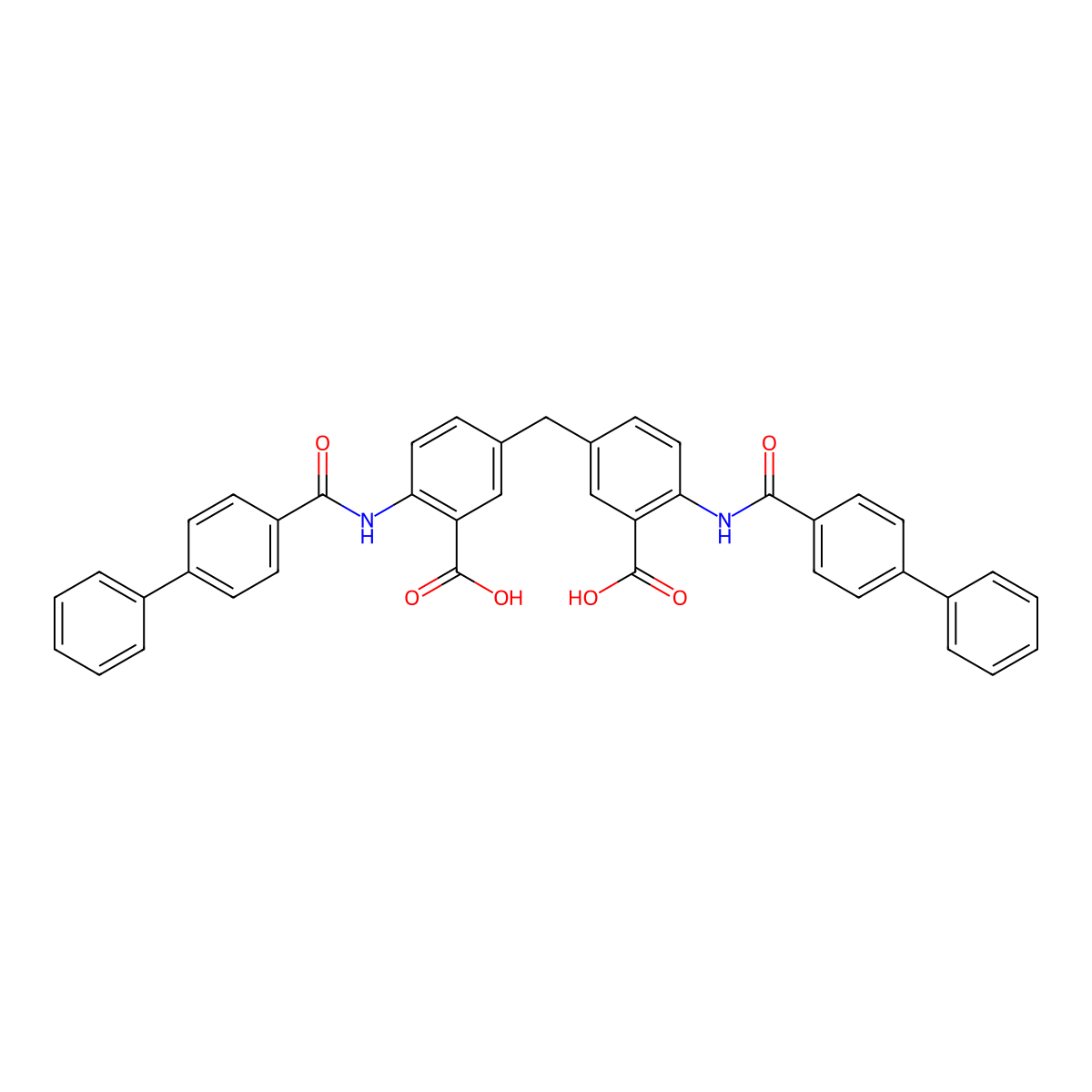 5-[[3-carboxy-4-[(4-phenylbenzoyl)amino]phenyl]methyl]-2-[(4-phenylbenzoyl)amino]benzoic Acid molecular structure, CAS 331675-78-6