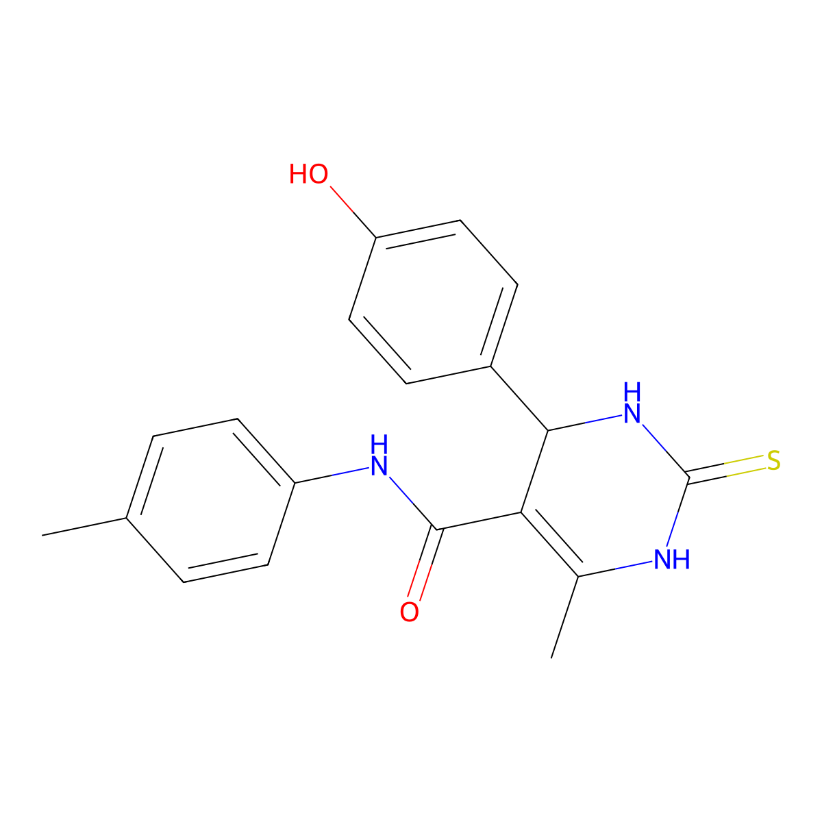4-(4-hydroxyphenyl)-6-methyl-2-thioxo-N-(p-tolyl)-1,2,3,4-tetrahydropyrimidine-5-carboxamide molecular structure, CAS 331676-00-7