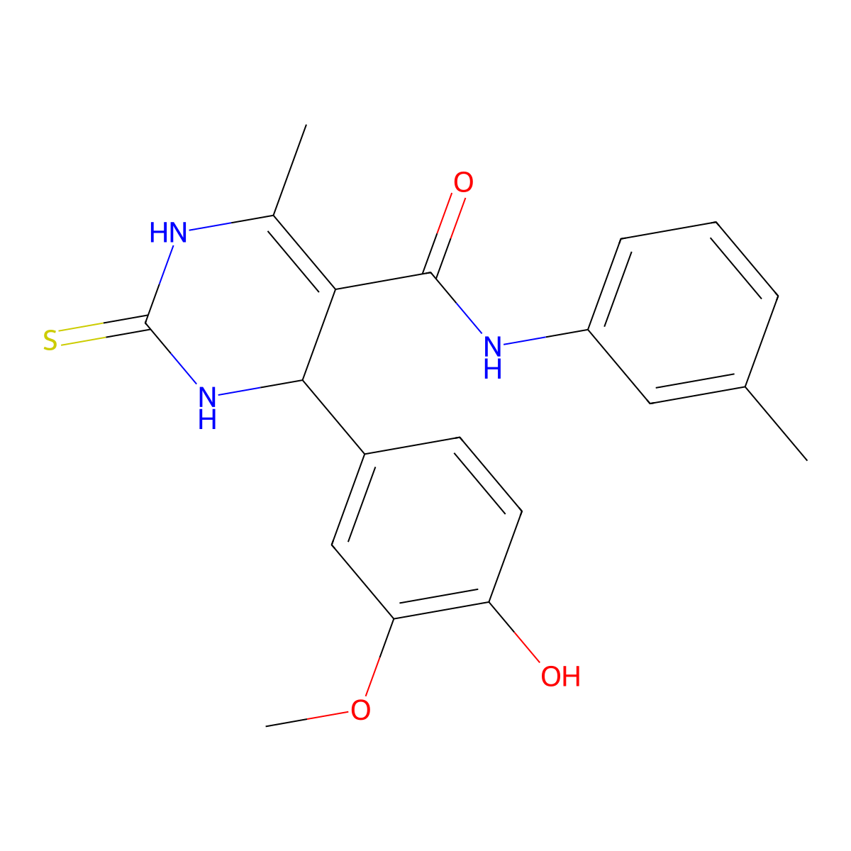 4-(4-hydroxy-3-methoxyphenyl)-6-methyl-N-(3-methylphenyl)-2-sulfanylidene-3,4-dihydro-1H-pyrimidine-5-carboxamide molecular structure, CAS 331676-25-6