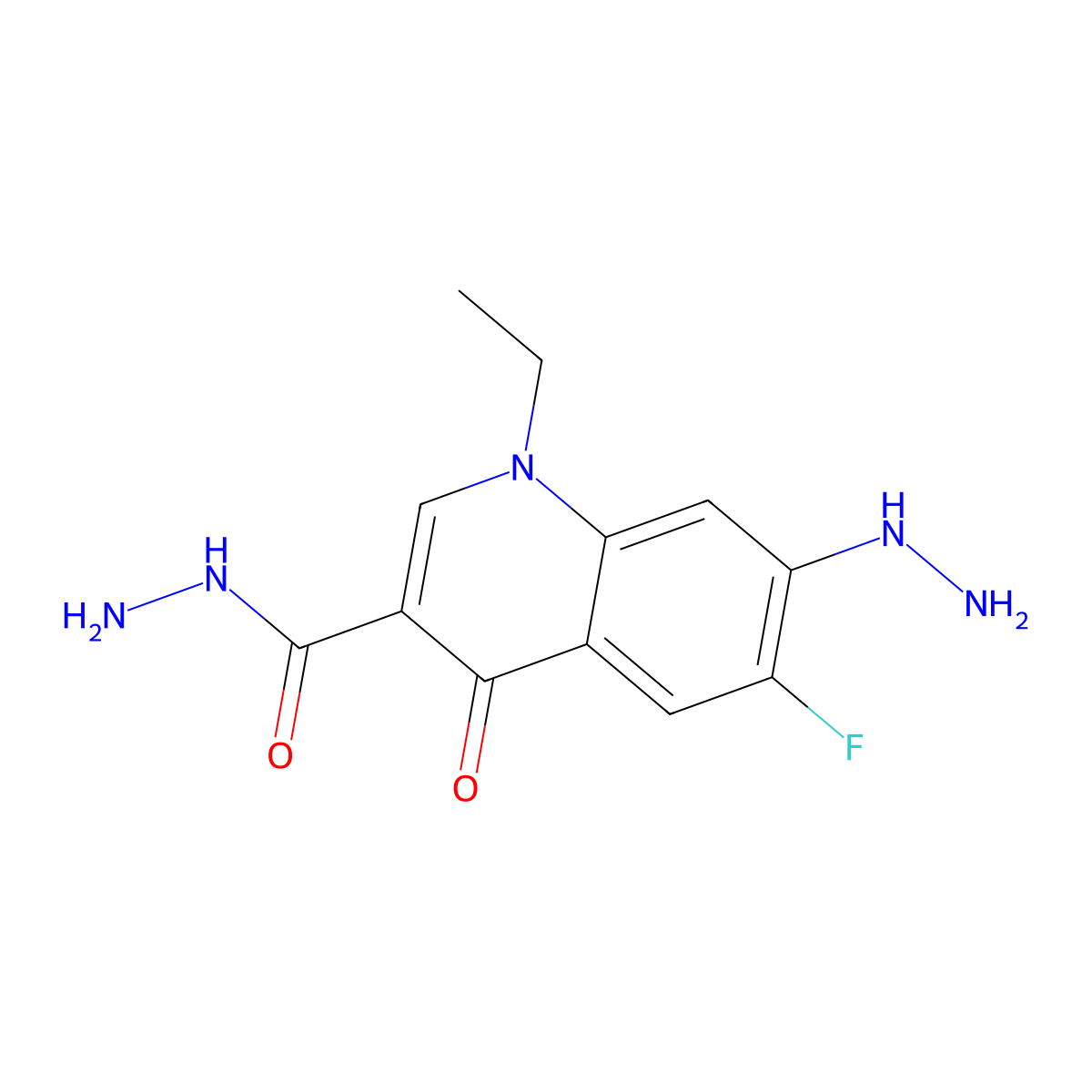 1-Ethyl-6-fluoro-7-hydrazinyl-4-oxo-1,4-dihydroquinoline-3-carbohydrazide molecular structure, CAS 331676-36-9