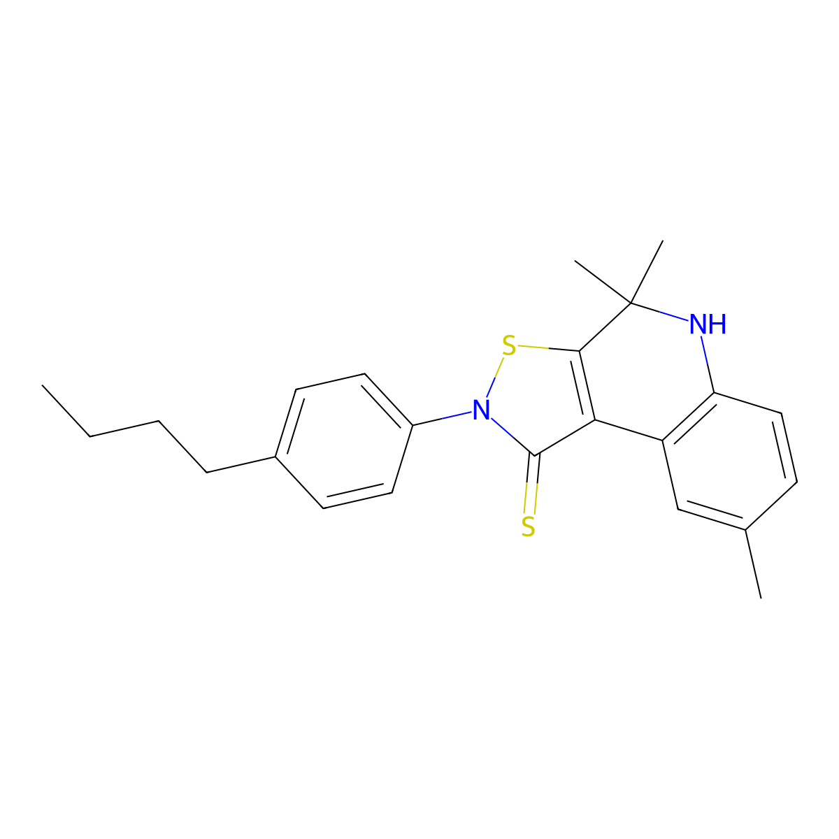 2-(4-butylphenyl)-4,4,8-trimethyl-4,5-dihydroisothiazolo[5,4-c]quinoline-1(2H)-thione molecular structure, CAS 331676-57-4