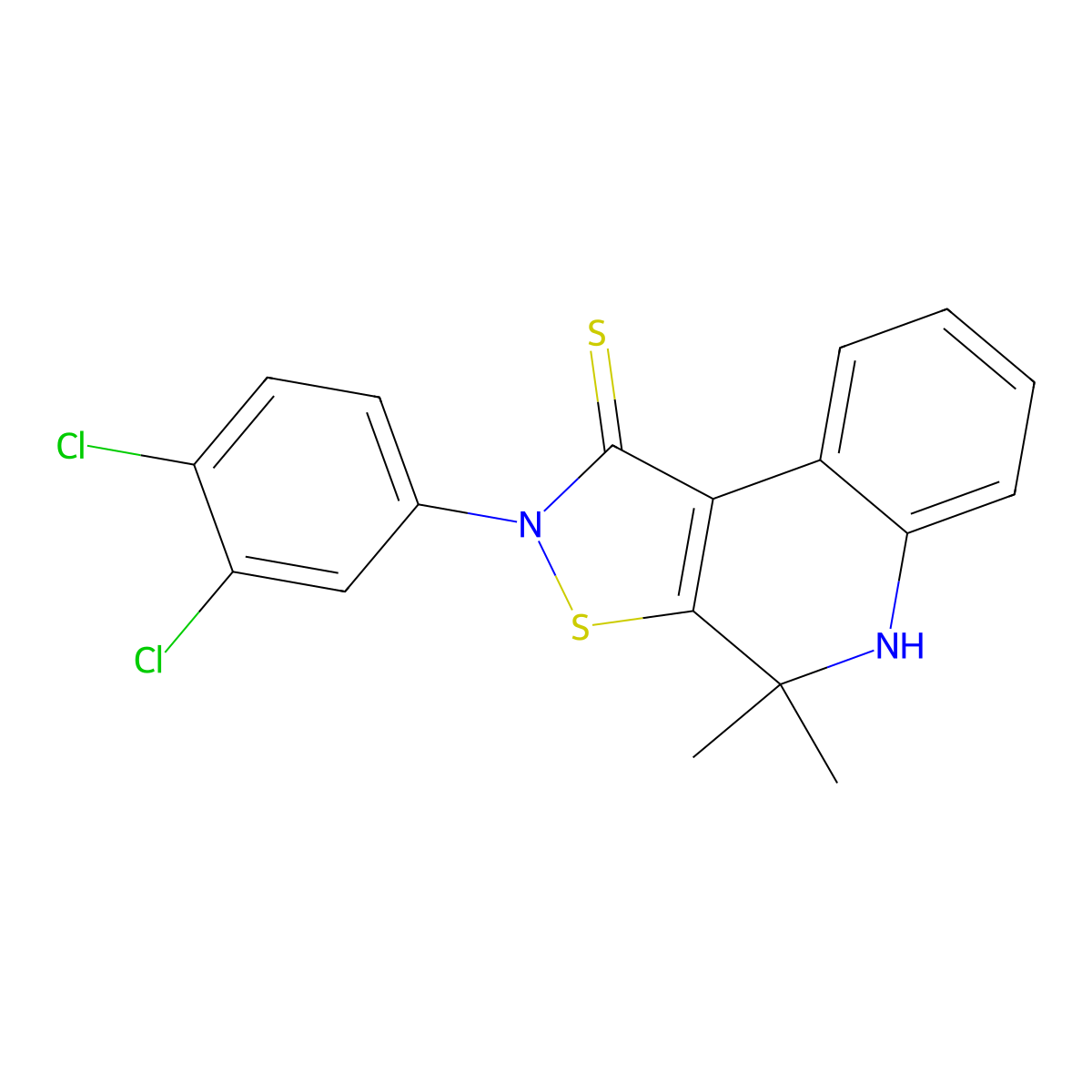 2-(3,4-dichlorophenyl)-4,4-dimethyl-4,5-dihydroisothiazolo[5,4-c]quinoline-1(2H)-thione molecular structure, CAS 331676-61-0