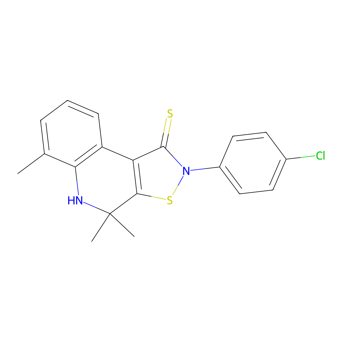 2-(4-chlorophenyl)-4,4,6-trimethyl-5H-[1,2]thiazolo[5,4-c]quinoline-1-thione molecular structure, CAS 331676-63-2