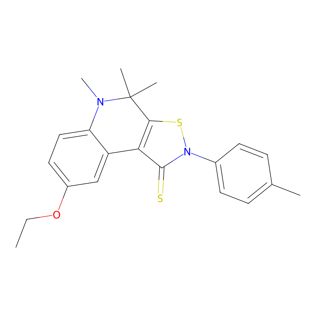 8-Ethoxy-4,4,5-trimethyl-2-(4-methylphenyl)-[1,2]thiazolo[5,4-c]quinoline-1-thione molecular structure, CAS 331676-65-4
