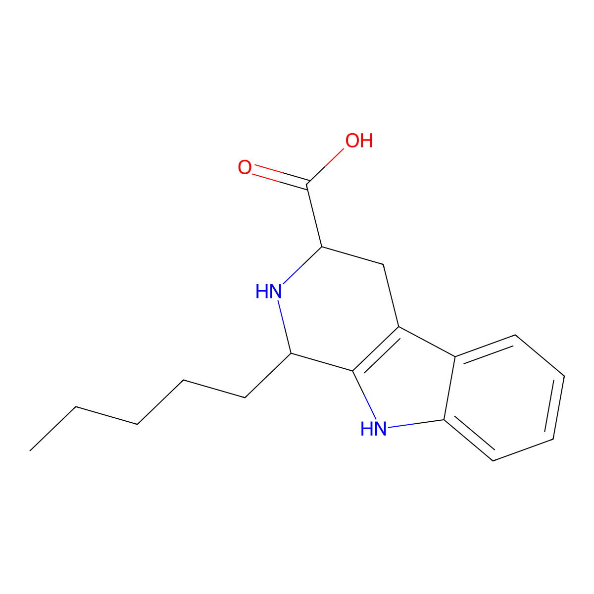 1-pentyl-2,3,4,9-tetrahydro-1H-beta-carboline-3-carboxylic acid molecular structure, CAS 33171-06-1