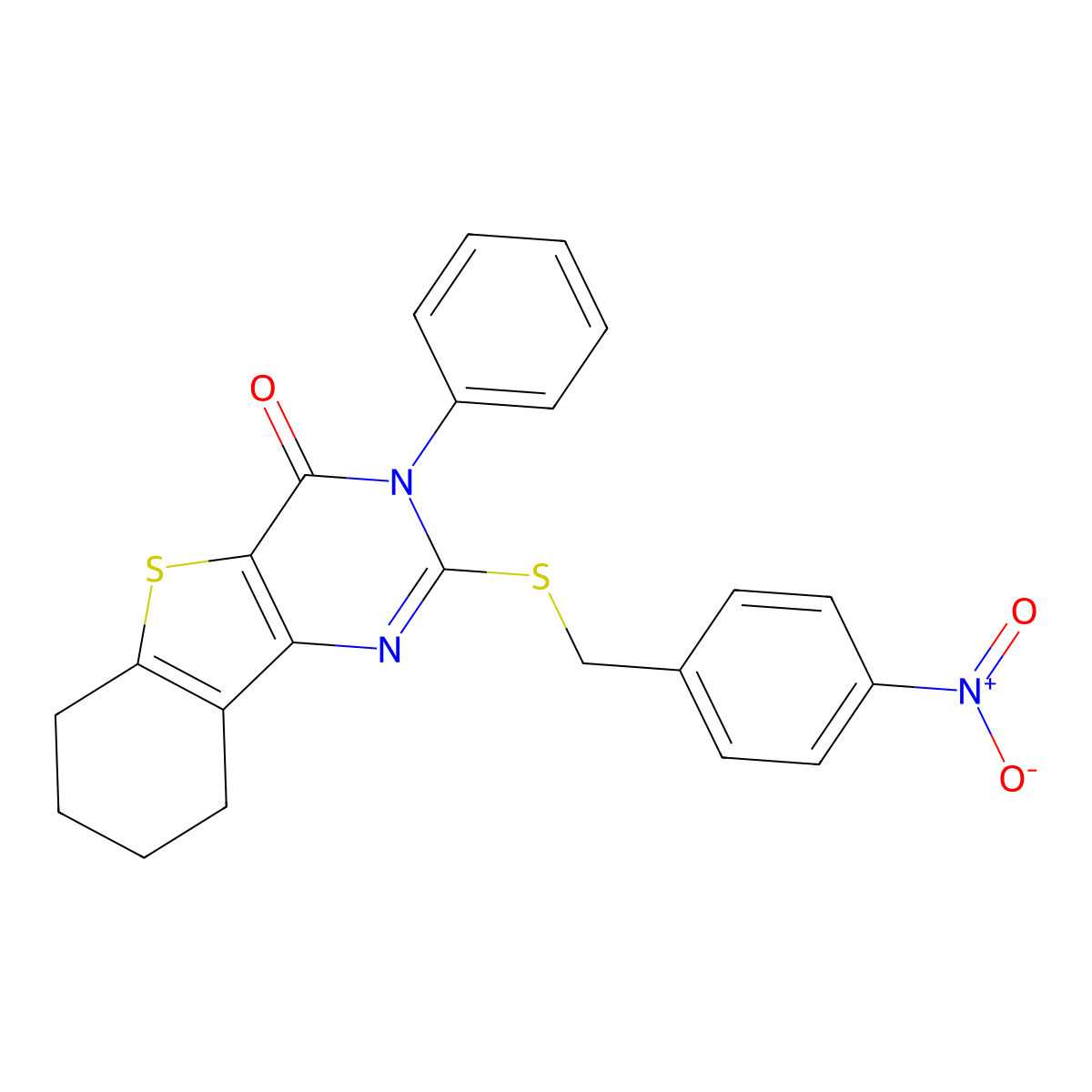 2-({4-nitrobenzyl}sulfanyl)-3-phenyl-6,7,8,9-tetrahydro[1]benzothieno[3,2-d]pyrimidin-4(3H)-one molecular structure, CAS 331710-48-6
