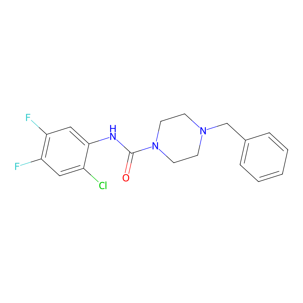 4-benzyl-N-(2-chloro-4,5-difluorophenyl)piperazine-1-carboxamide molecular structure, CAS 331710-62-4