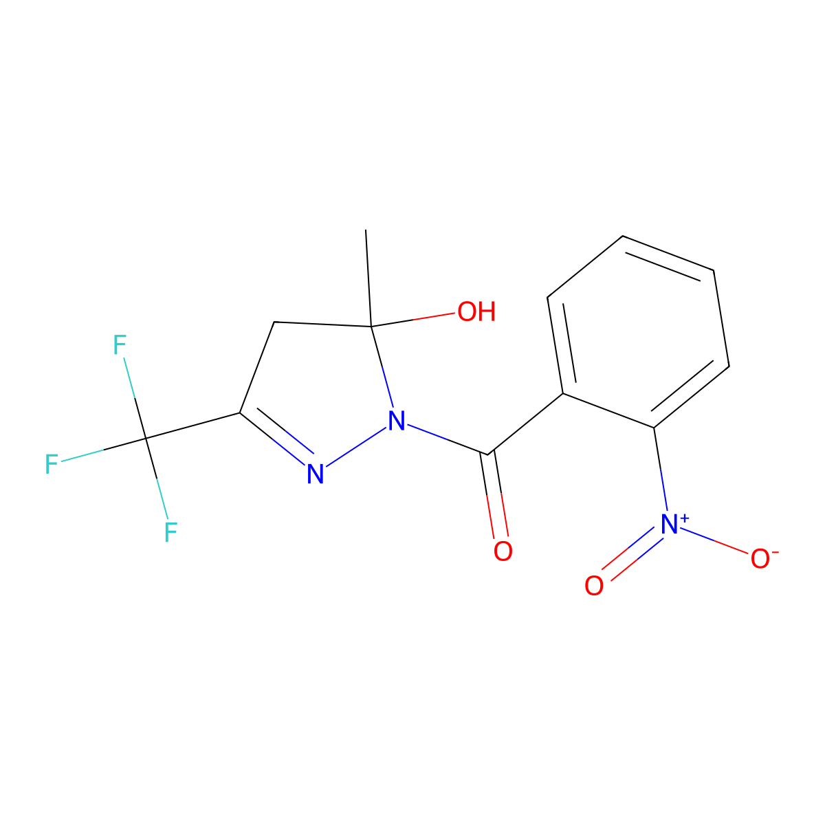1-{2-nitrobenzoyl}-5-methyl-3-(trifluoromethyl)-4,5-dihydro-1H-pyrazol-5-ol molecular structure, CAS 331710-73-7