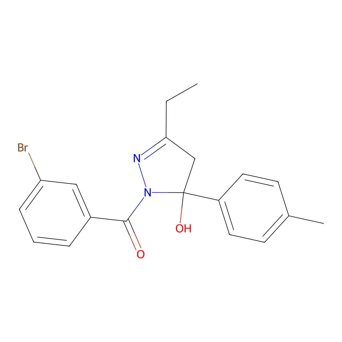 (3-bromophenyl)-[3-ethyl-5-hydroxy-5-(4-methylphenyl)-4H-pyrazol-1-yl]methanone molecular structure, CAS 331710-76-0