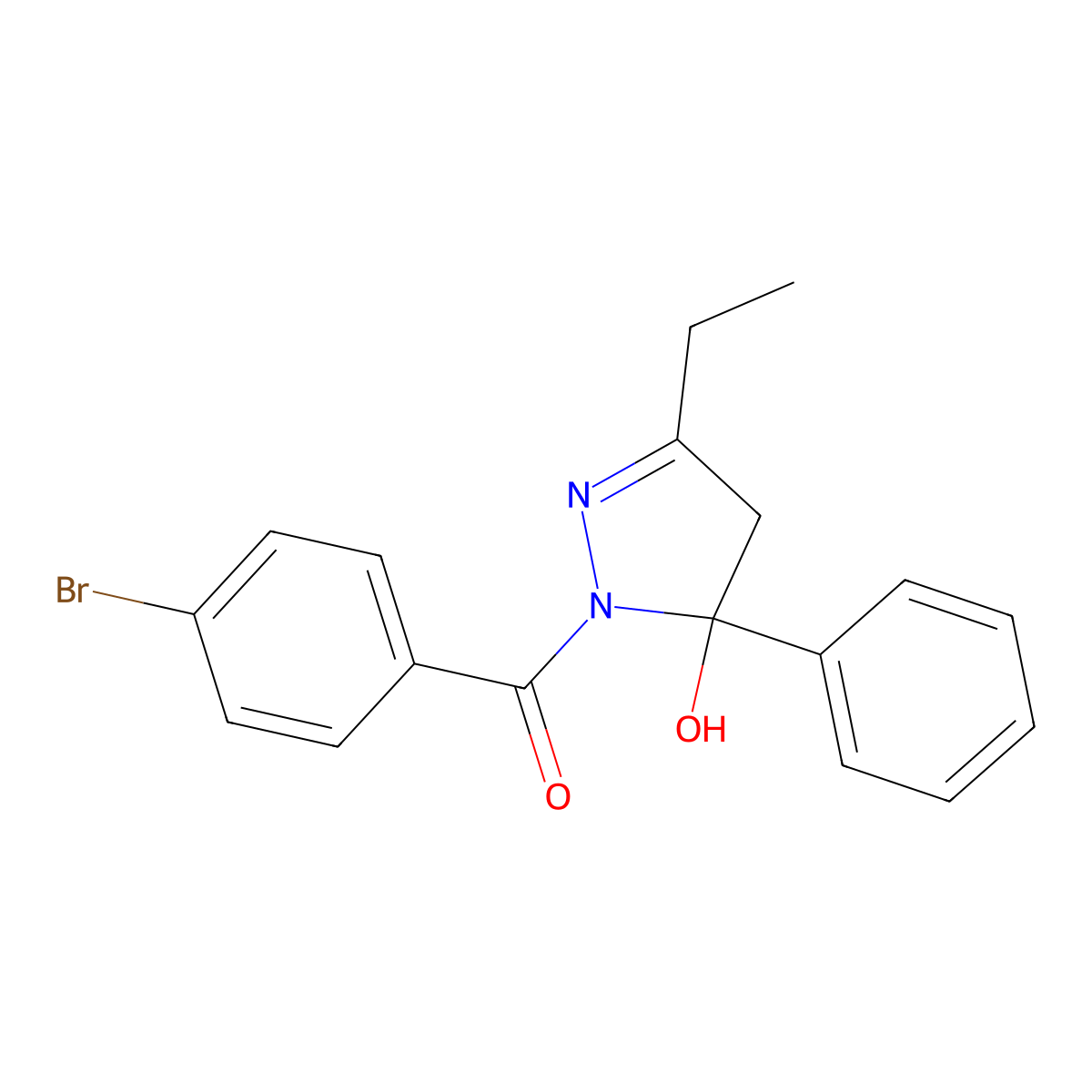 1-(4-bromobenzoyl)-3-ethyl-5-phenyl-4,5-dihydro-1H-pyrazol-5-ol molecular structure, CAS 331710-85-1