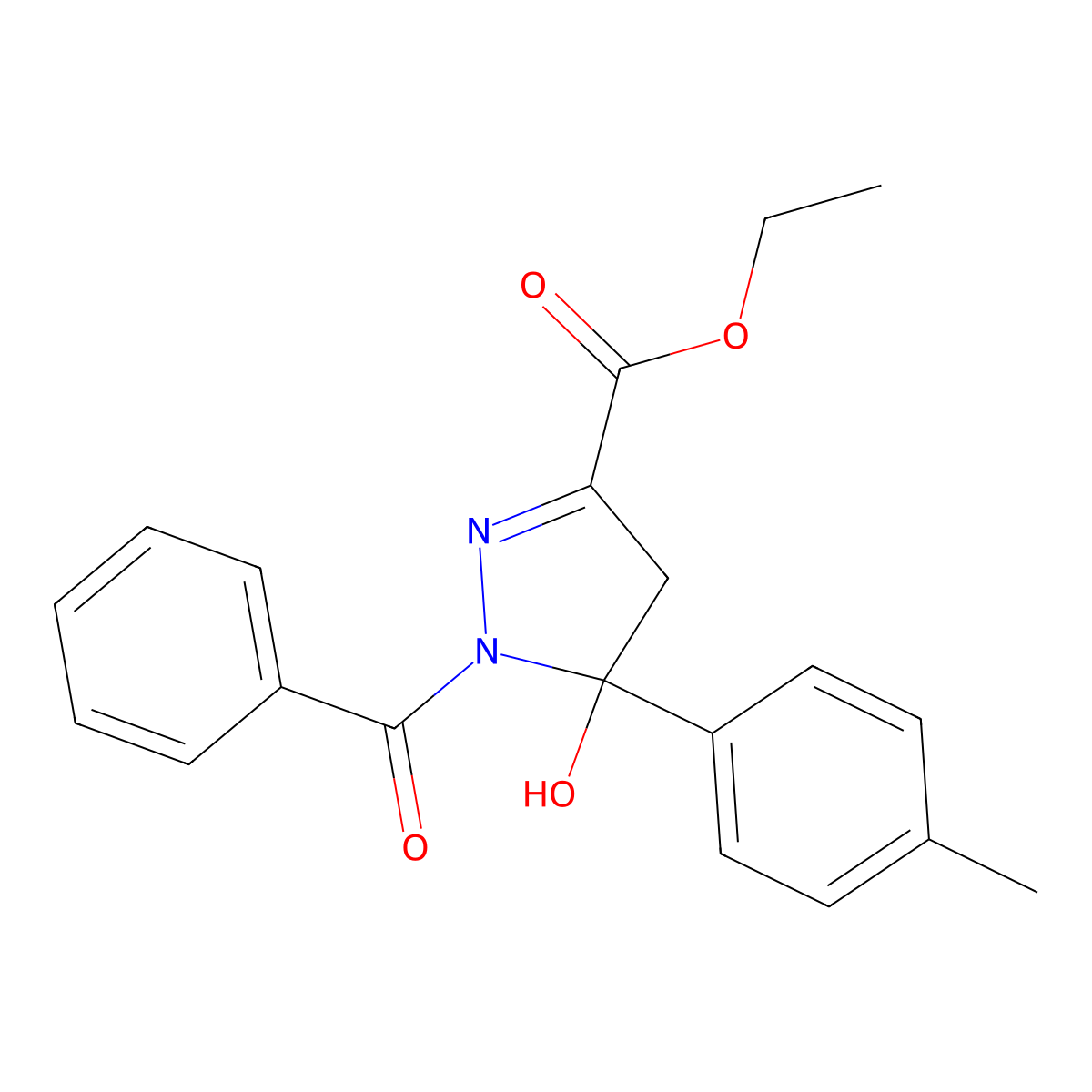 1-benzoyl-5-hydroxy-5-(4-methylphenyl)-4H-pyrazole-3-carboxylic acid ethyl ester molecular structure, CAS 331710-90-8