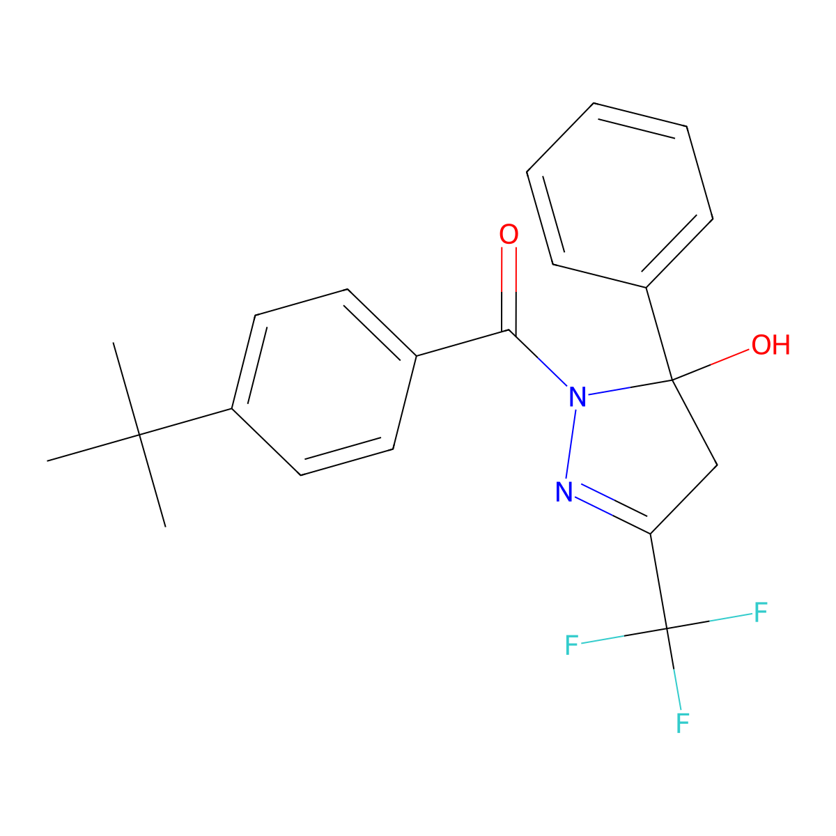 1-(4-tert-butylbenzoyl)-5-phenyl-3-(trifluoromethyl)-4,5-dihydro-1H-pyrazol-5-ol molecular structure, CAS 331711-01-4