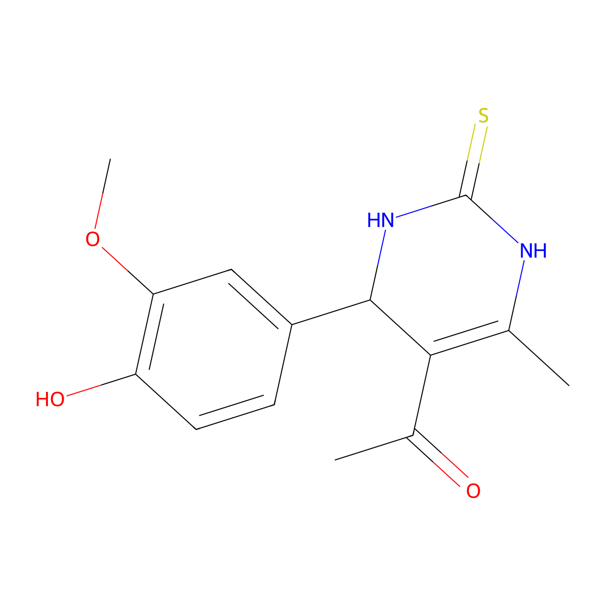1-[4-(4-hydroxy-3-methoxyphenyl)-6-methyl-2-sulfanylidene-3,4-dihydro-1H-pyrimidin-5-yl]ethanone molecular structure, CAS 331711-32-1