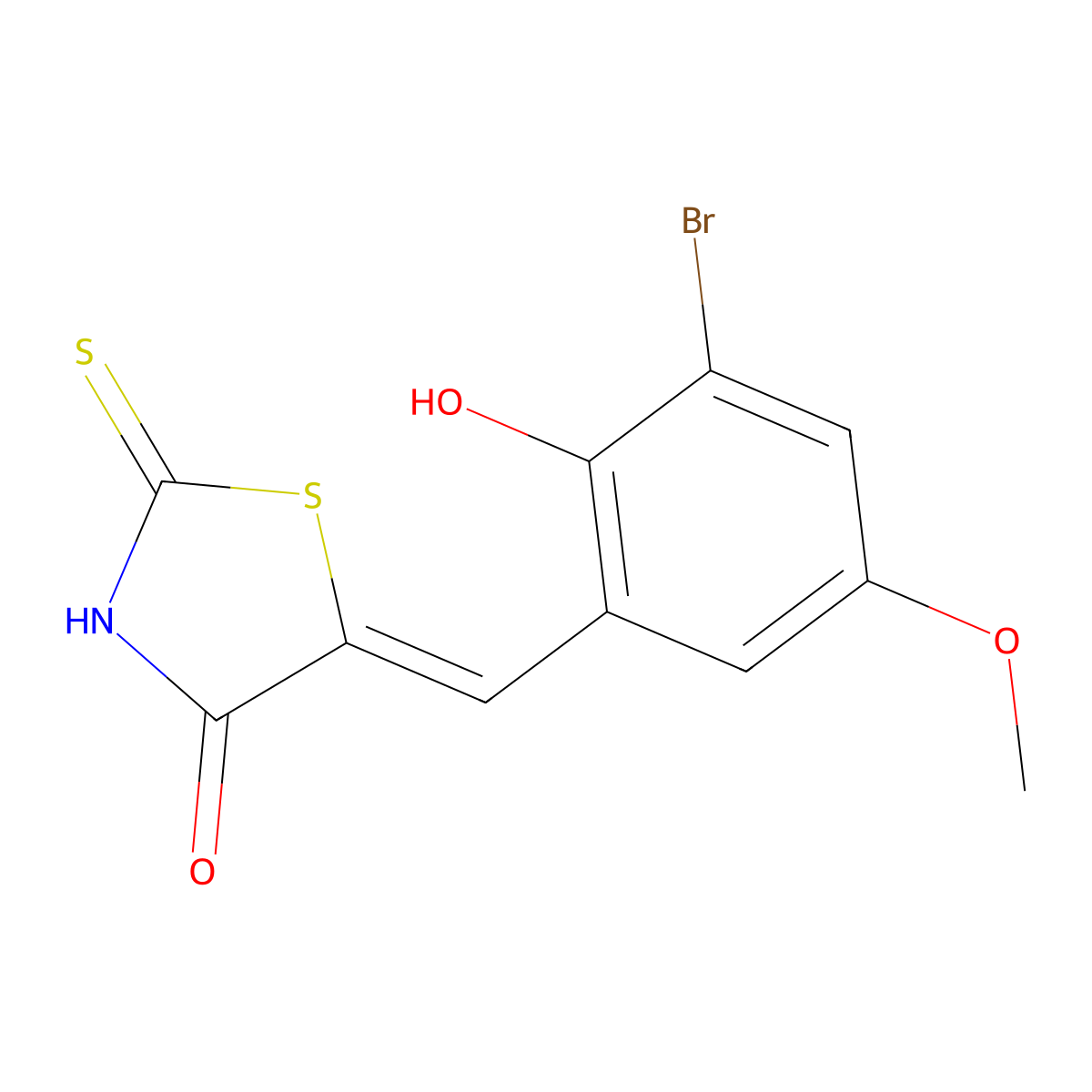 (Z)-5-(3-Bromo-2-hydroxy-5-methoxybenzylidene)-2-thioxothiazolidin-4-one molecular structure, CAS 331711-38-7