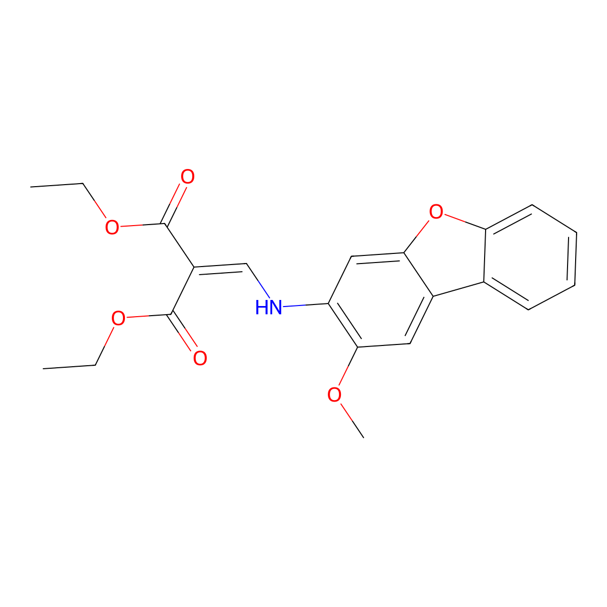 Diethyl 2-[[(2-methoxydibenzofuran-3-yl)amino]methylidene]propanedioate molecular structure, CAS 331713-20-3