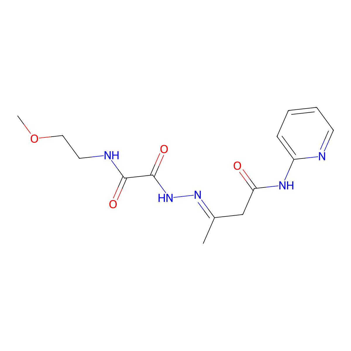 2-[(2-Methoxyethyl)amino]-2-oxoacetic acid 2-[1-methyl-3-oxo-3-(2-pyridinylamino)propylidene]hydrazide molecular structure, CAS 331713-80-5