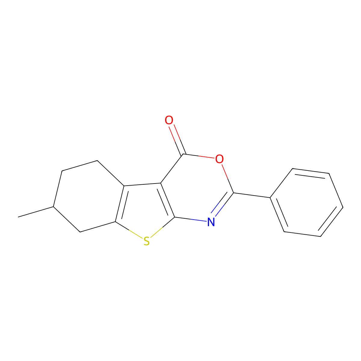 7-Methyl-2-phenyl-5,6,7,8-tetrahydro-[1]benzothiolo[2,3-d][1,3]oxazin-4-one molecular structure, CAS 331718-77-5