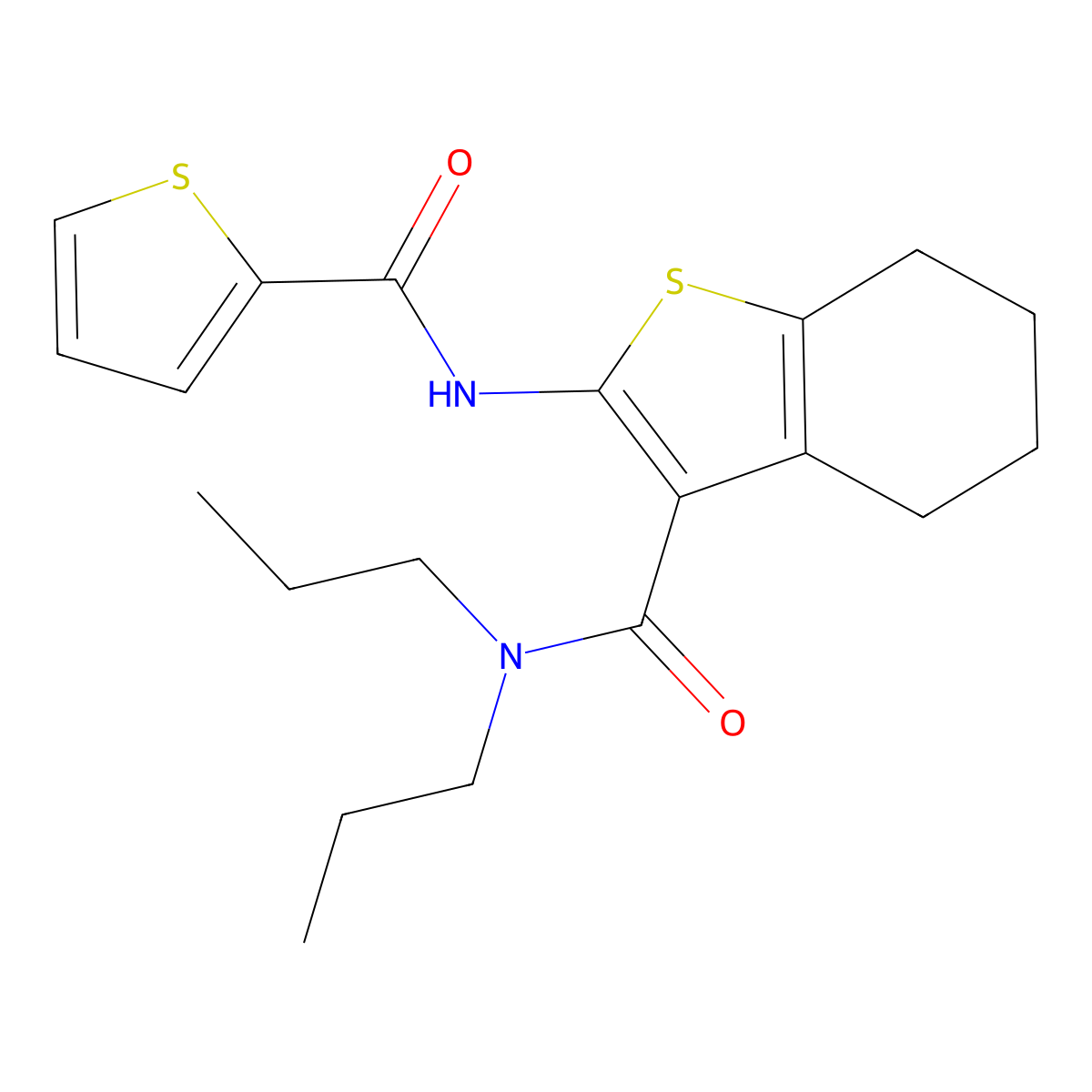 N,N-dipropyl-2-(thiophene-2-carbonylamino)-4,5,6,7-tetrahydro-1-benzothiophene-3-carboxamide molecular structure, CAS 331718-78-6